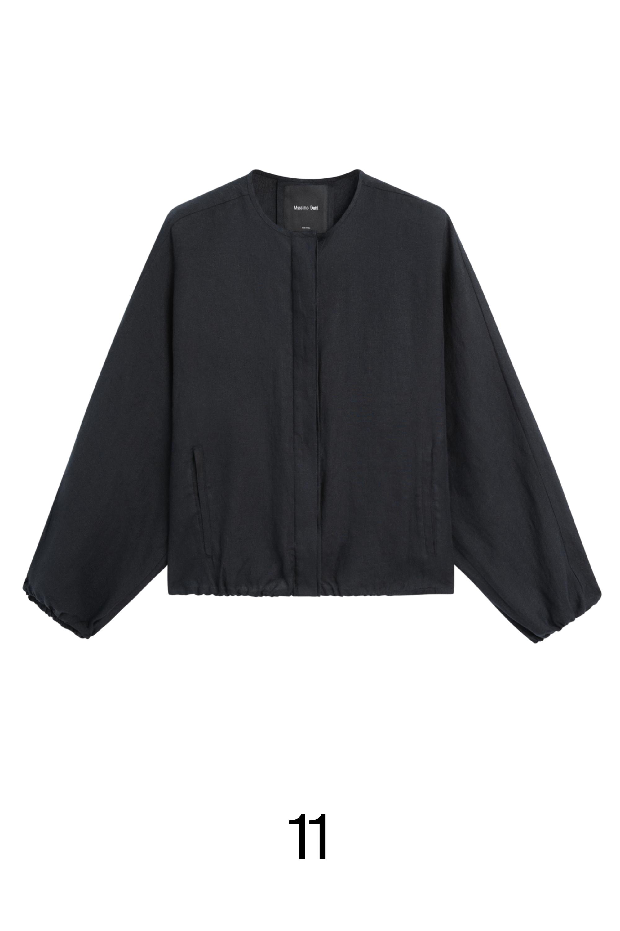 100% linen puff bomber jacket — DARK BLUE