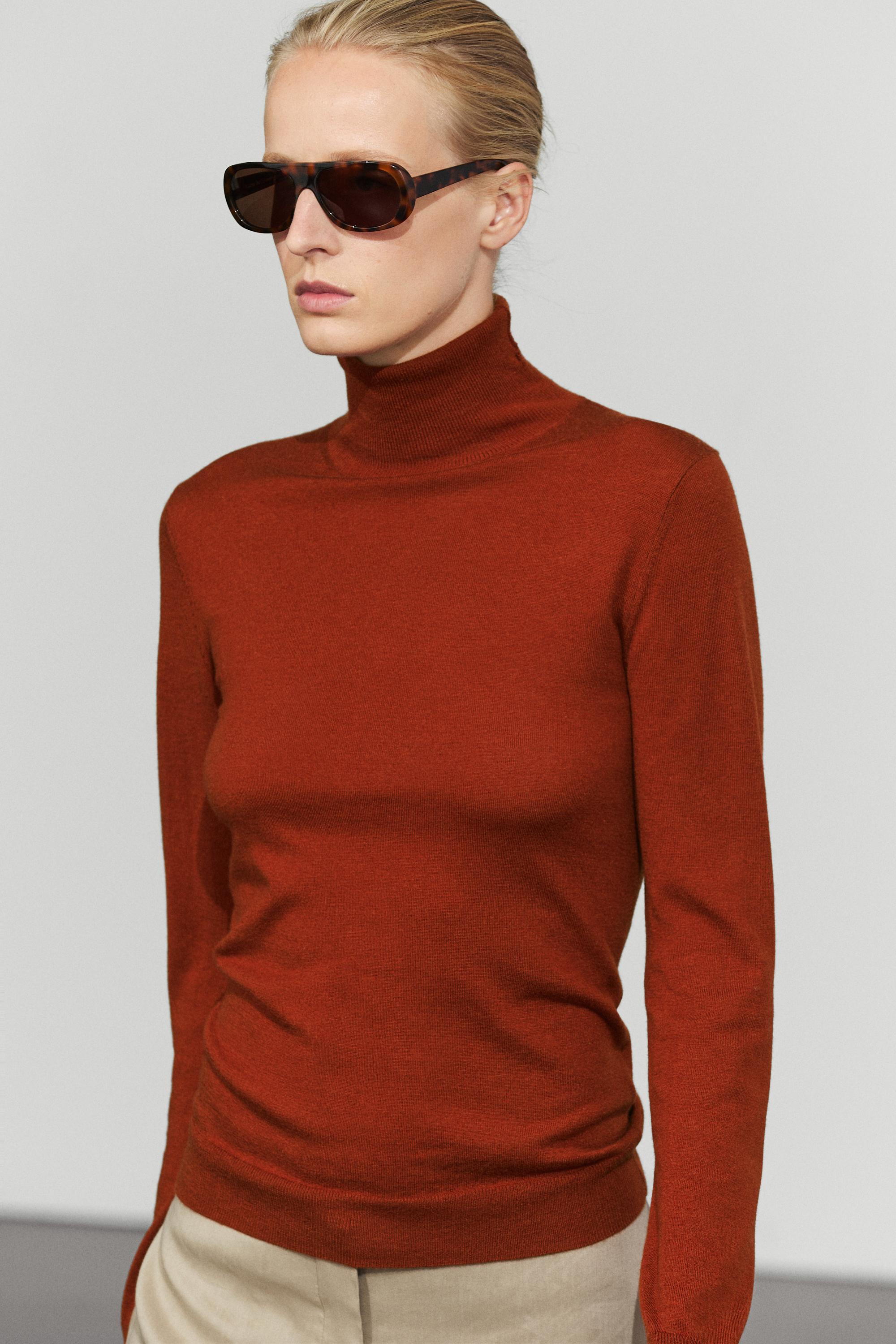 Wool-blend turtleneck knit sweater — COPPER