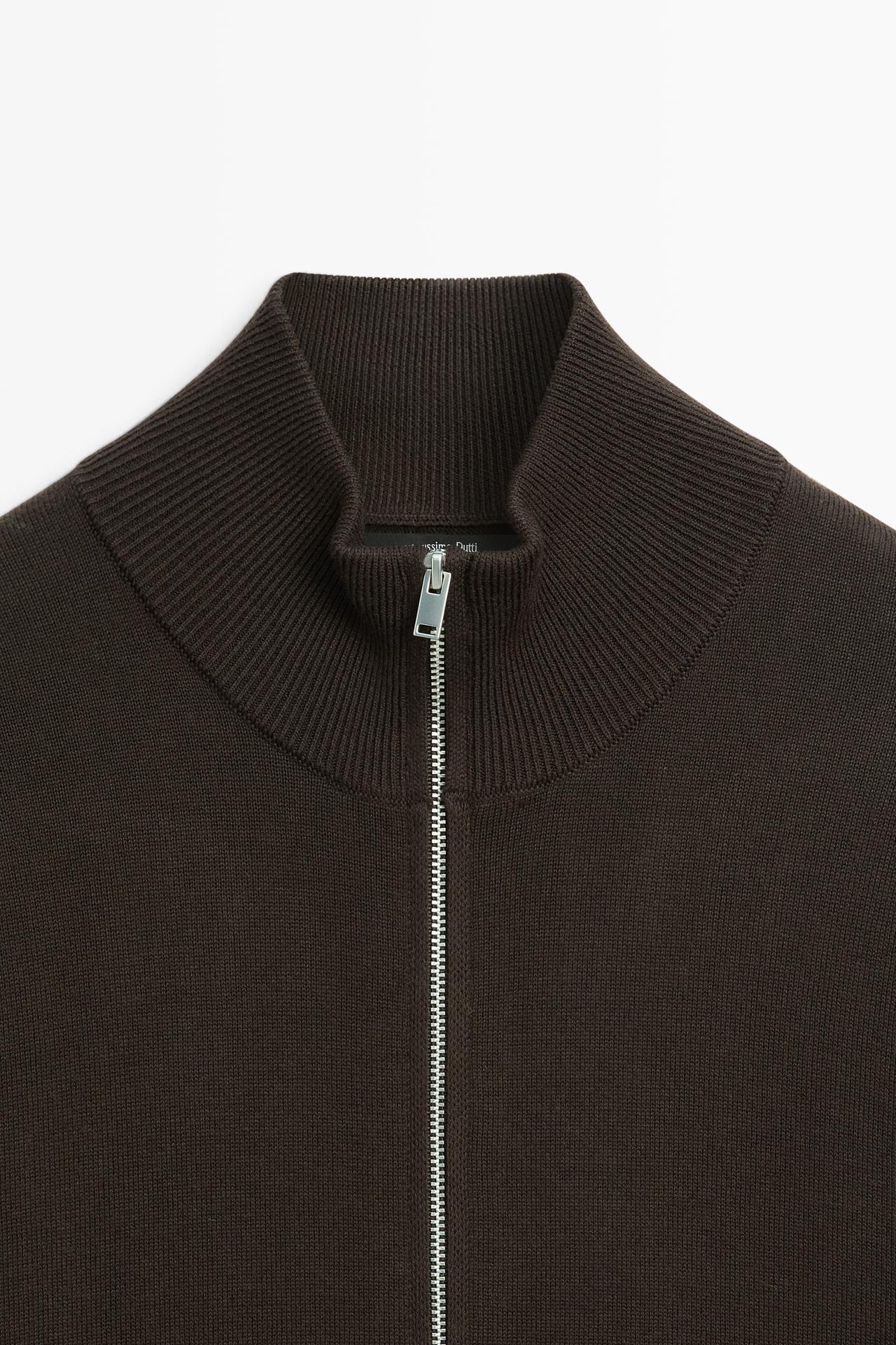 100% cotton knit cardigan — BROWN MARL