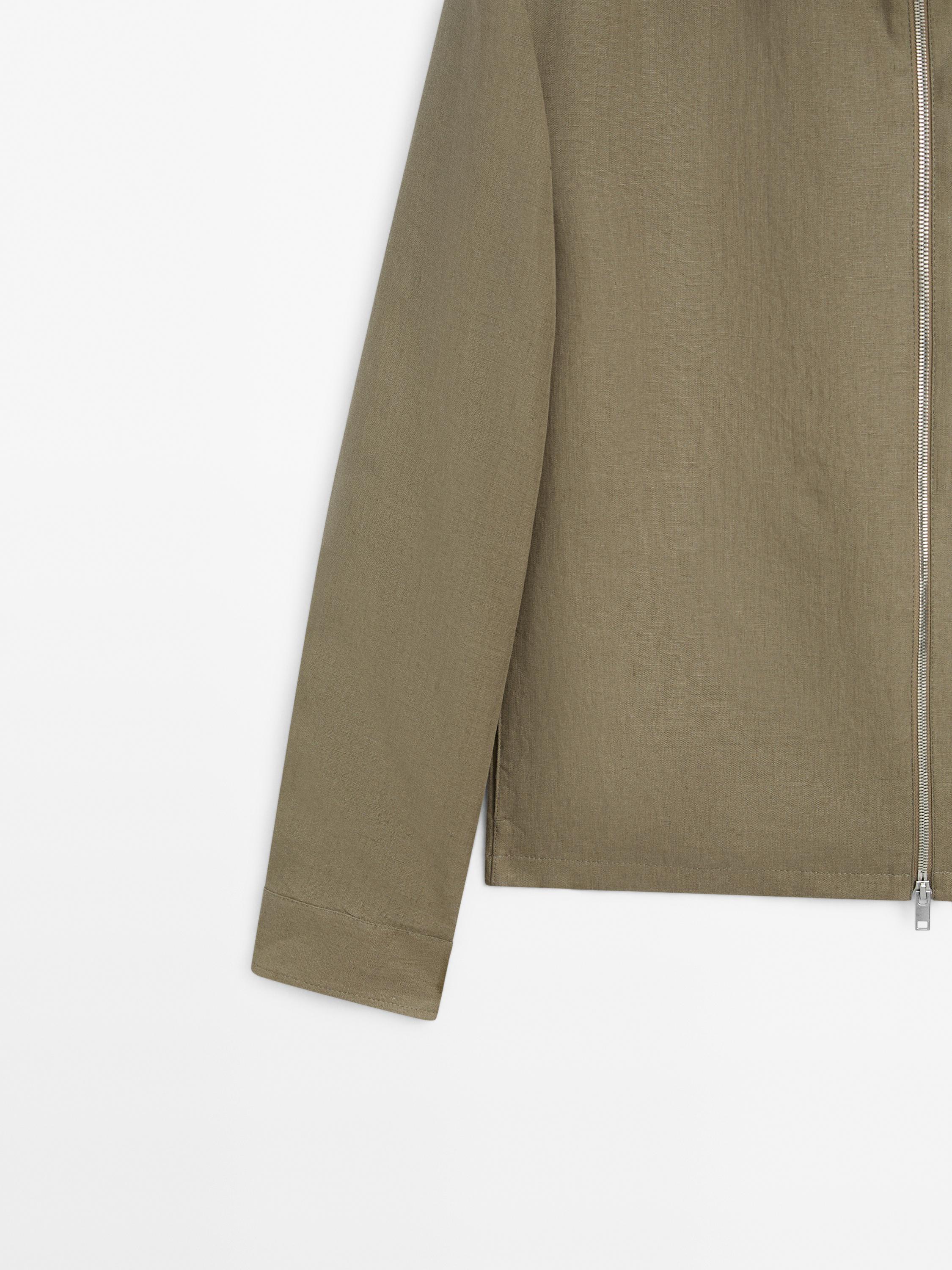 100% linen total look zip-up jacket