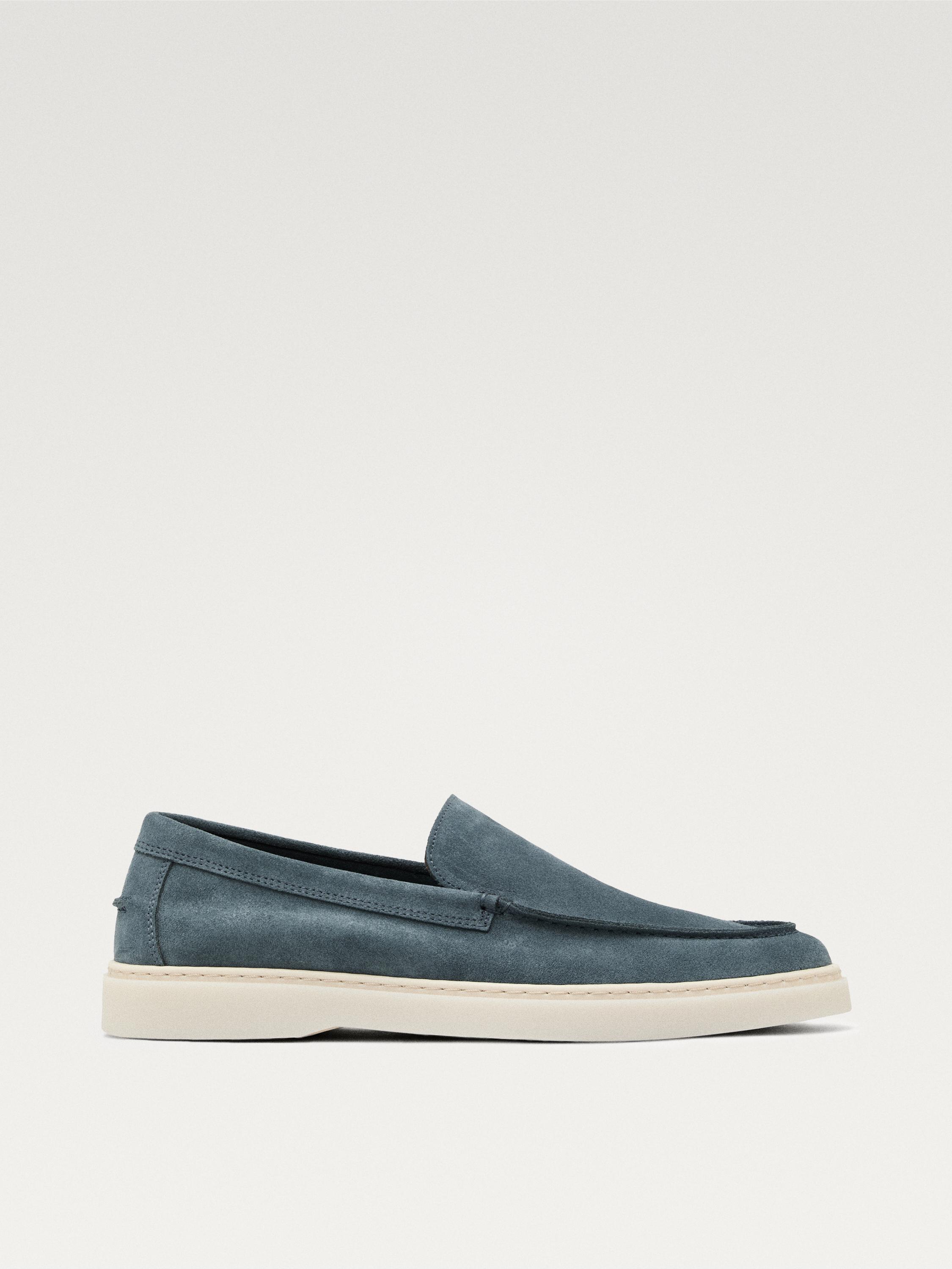 Split leather loafers with moc toe