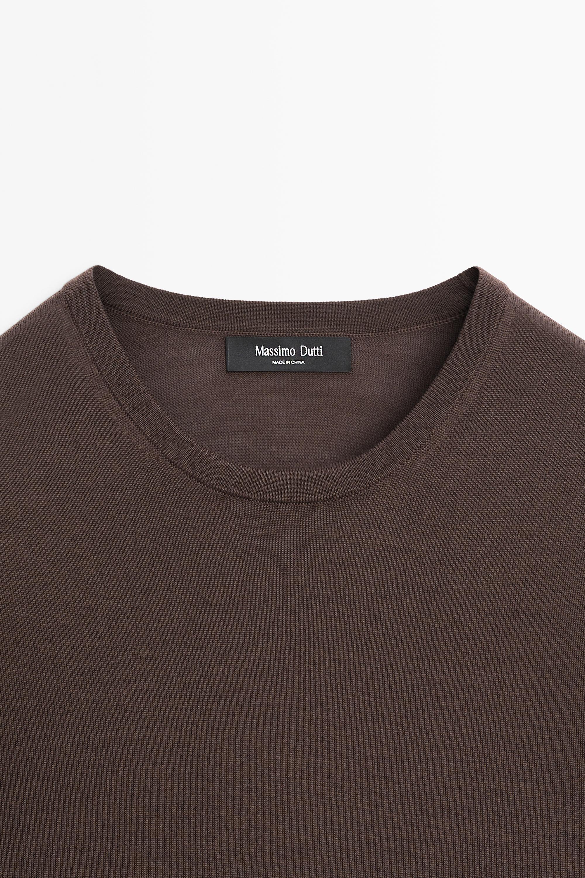 Wool-blend short-sleeve knit sweater — MOLE BROWN
