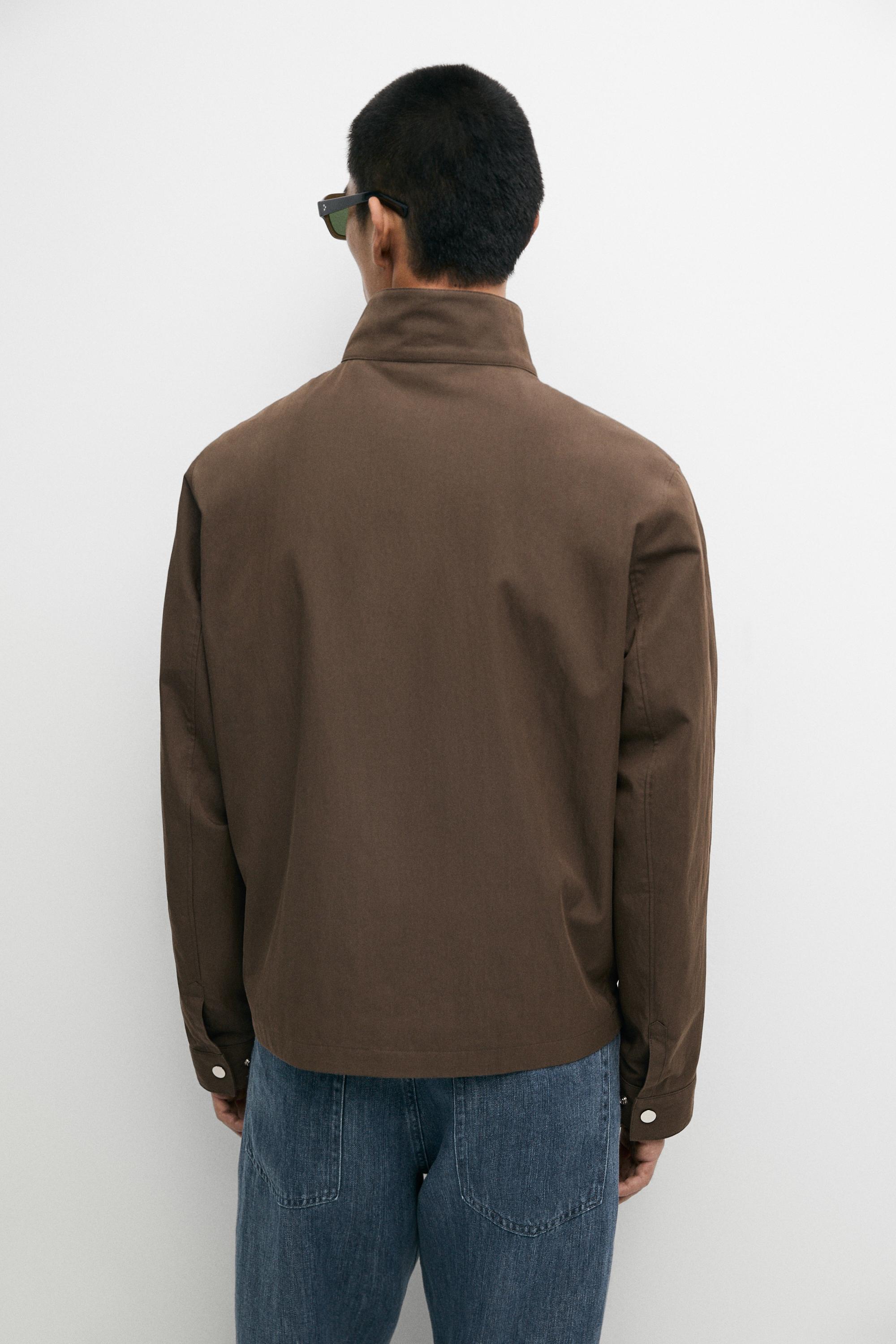 Cotton blend high-neck jacket — Chocolate