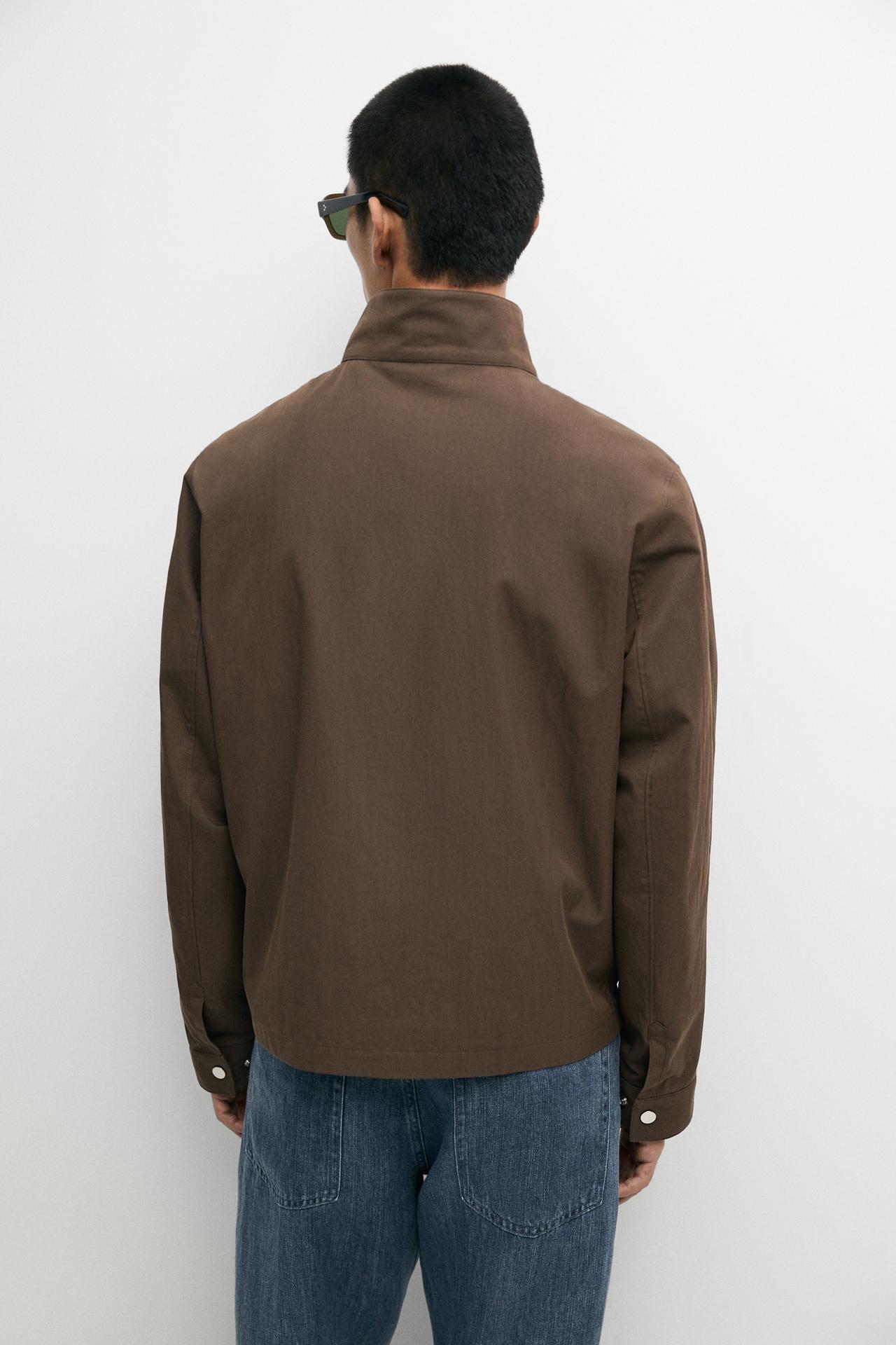 Cotton blend high-neck jacket — Chocolate