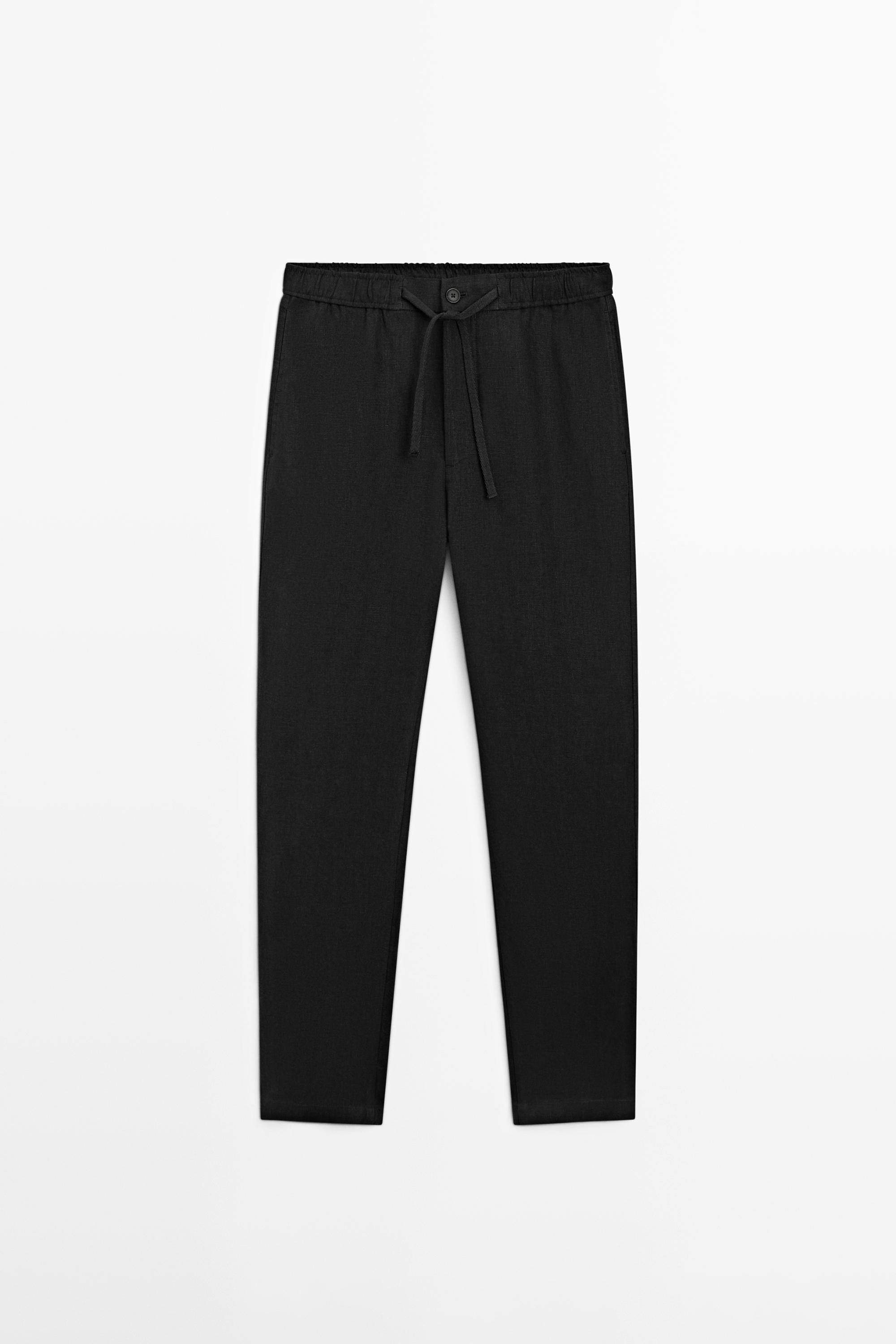 Linen jogger fit pants — BLACK