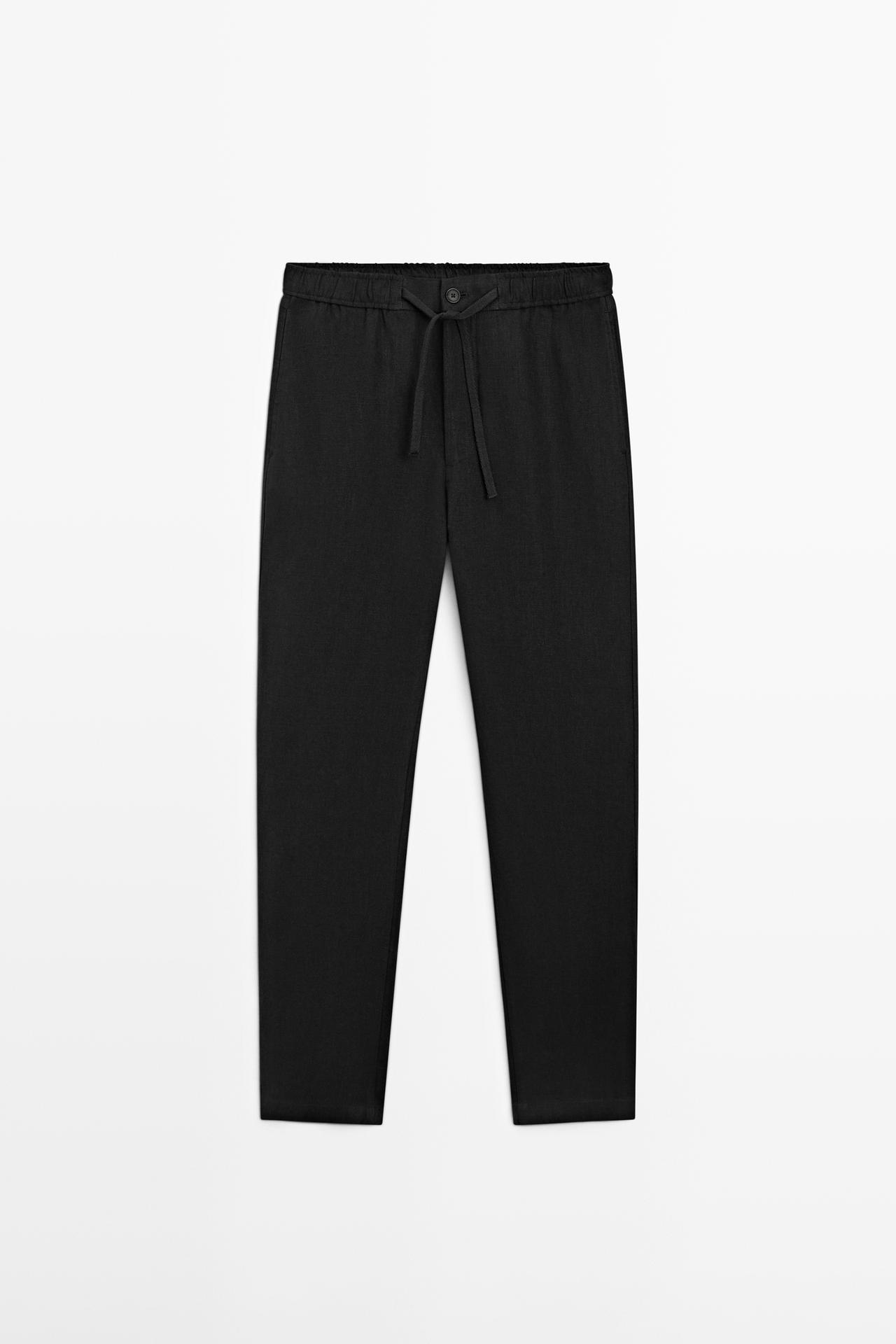 Massimo Dutti - Herre - Jogger Fit Bukser I Hør - Sort - M