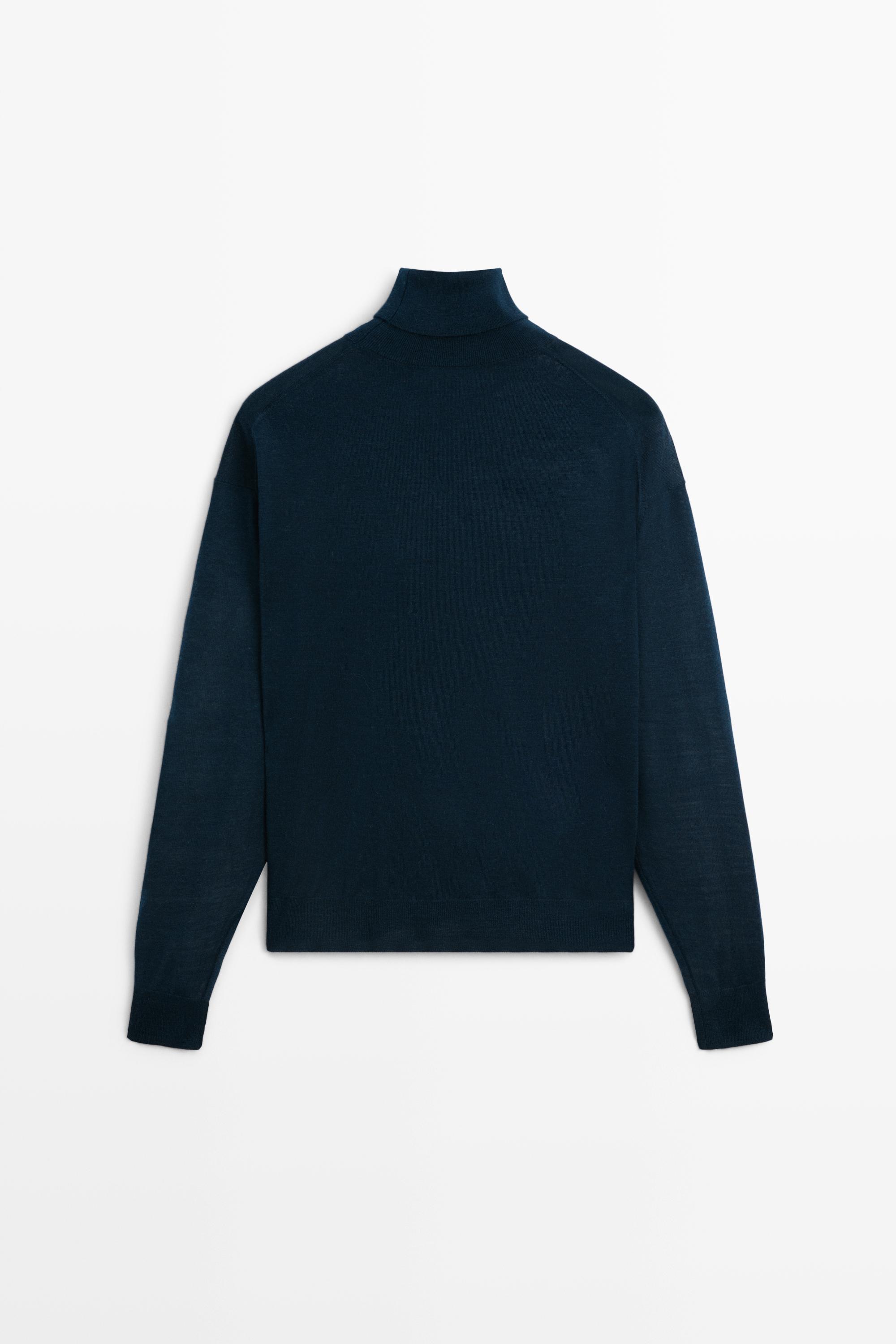 100% wool turtleneck knit sweater — BLUE