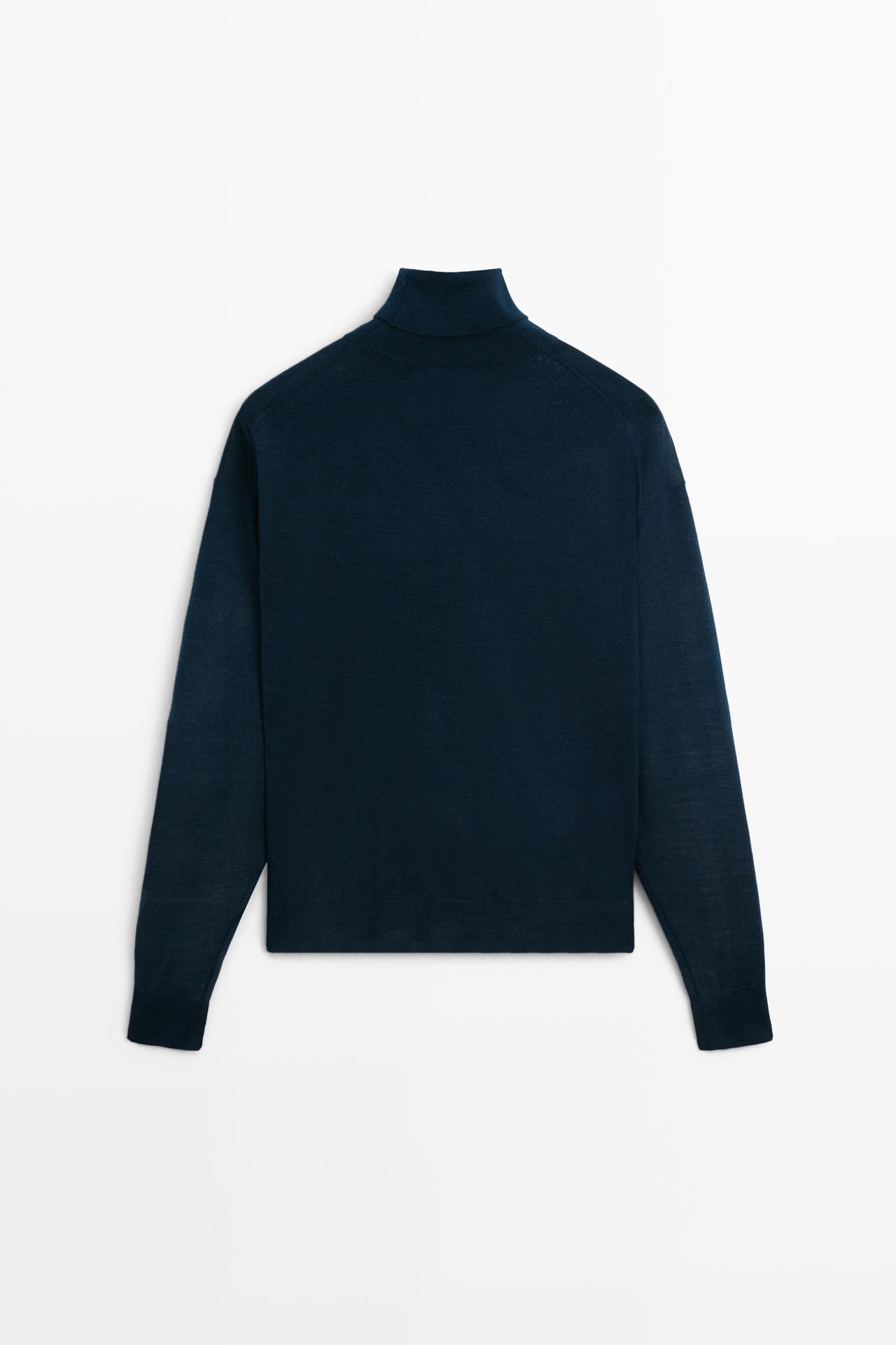 100% wool turtleneck knit sweater — BLUE