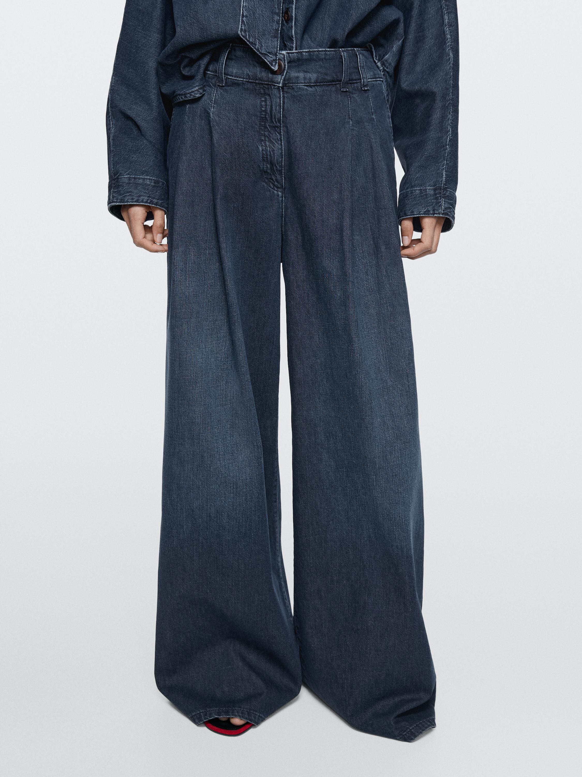 High-waist wide-leg darted jeans — DARK BLUE