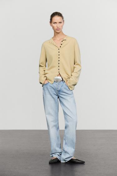 Wool-blend knit cardigan with buttons — OLIVE 8
