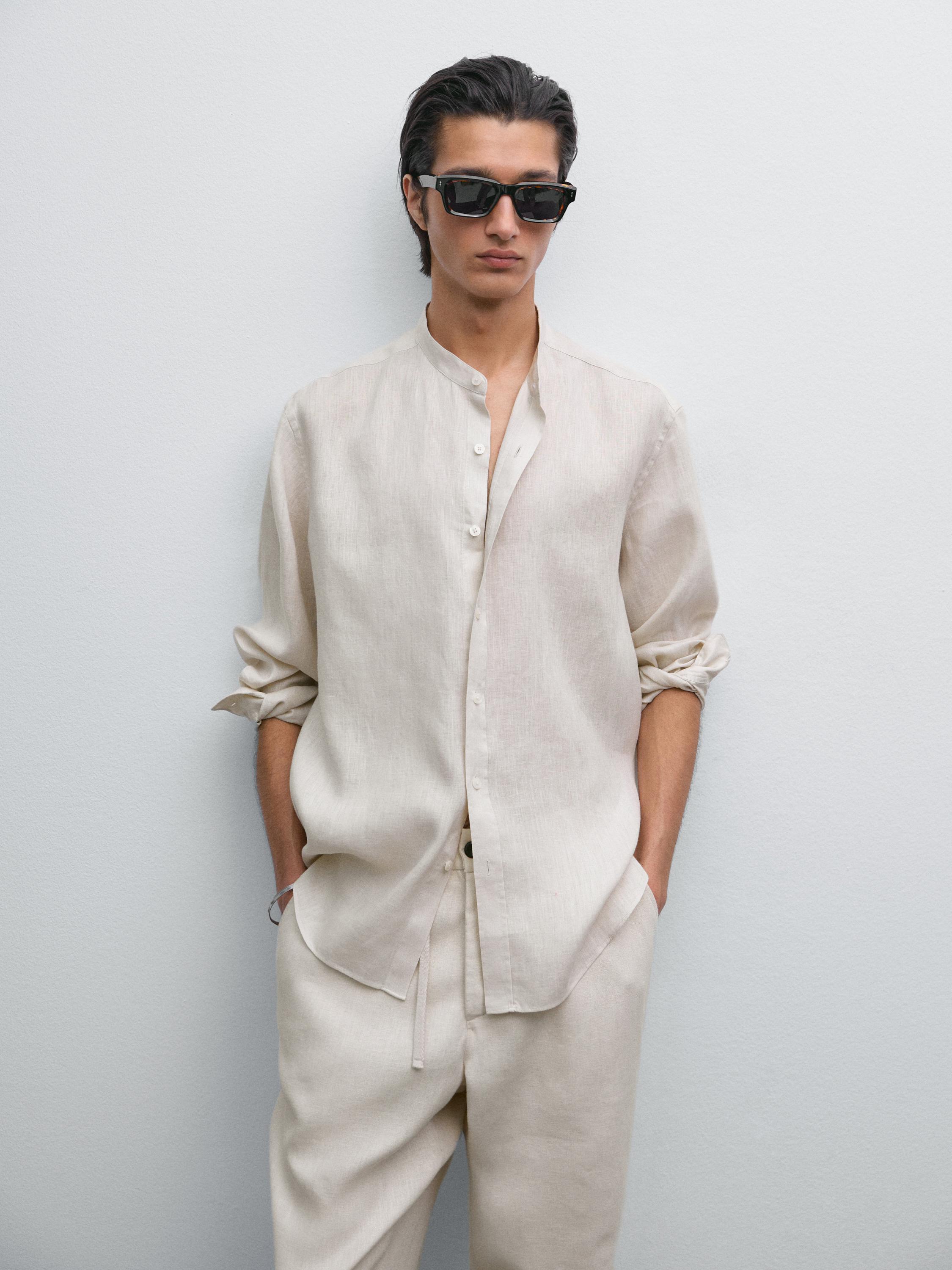 Camisa cuello mao regular fit 100% lino