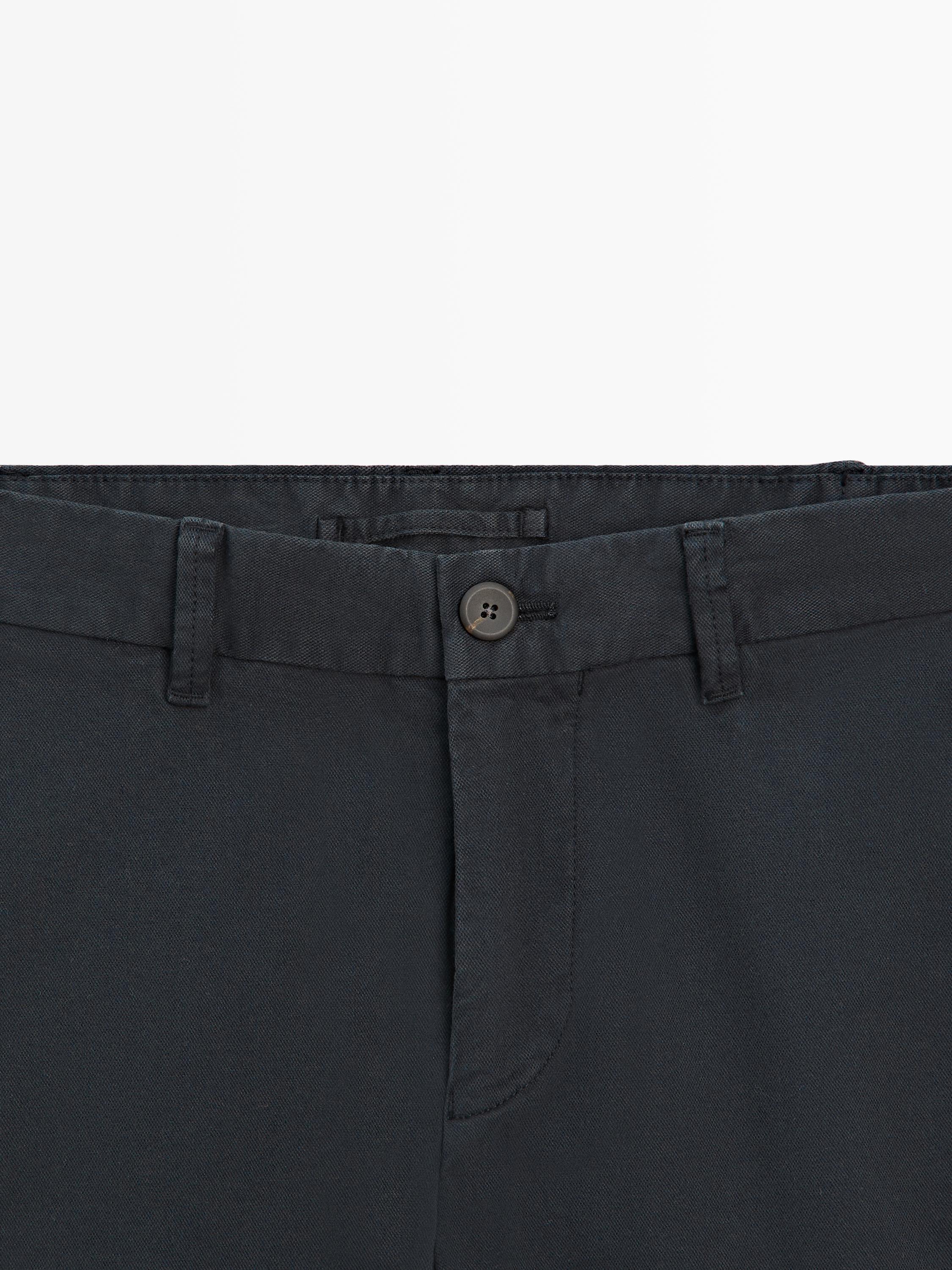 Cotton blend slim fit trousers — NAVY BLUE
