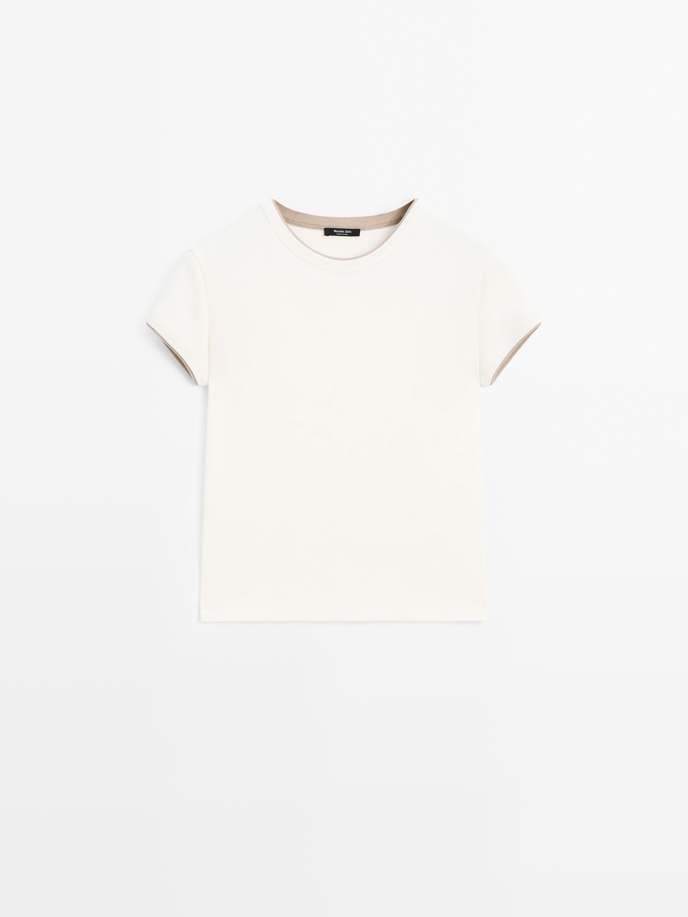 100% cotton contrast ribbed T-shirt