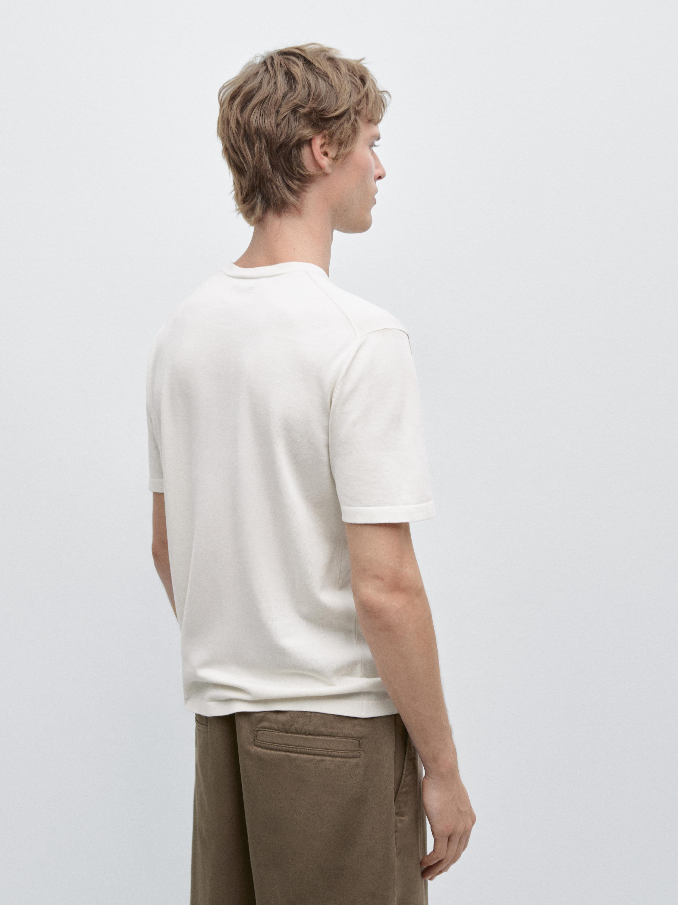 100% cotton short sleeve knit sweater — CREAM