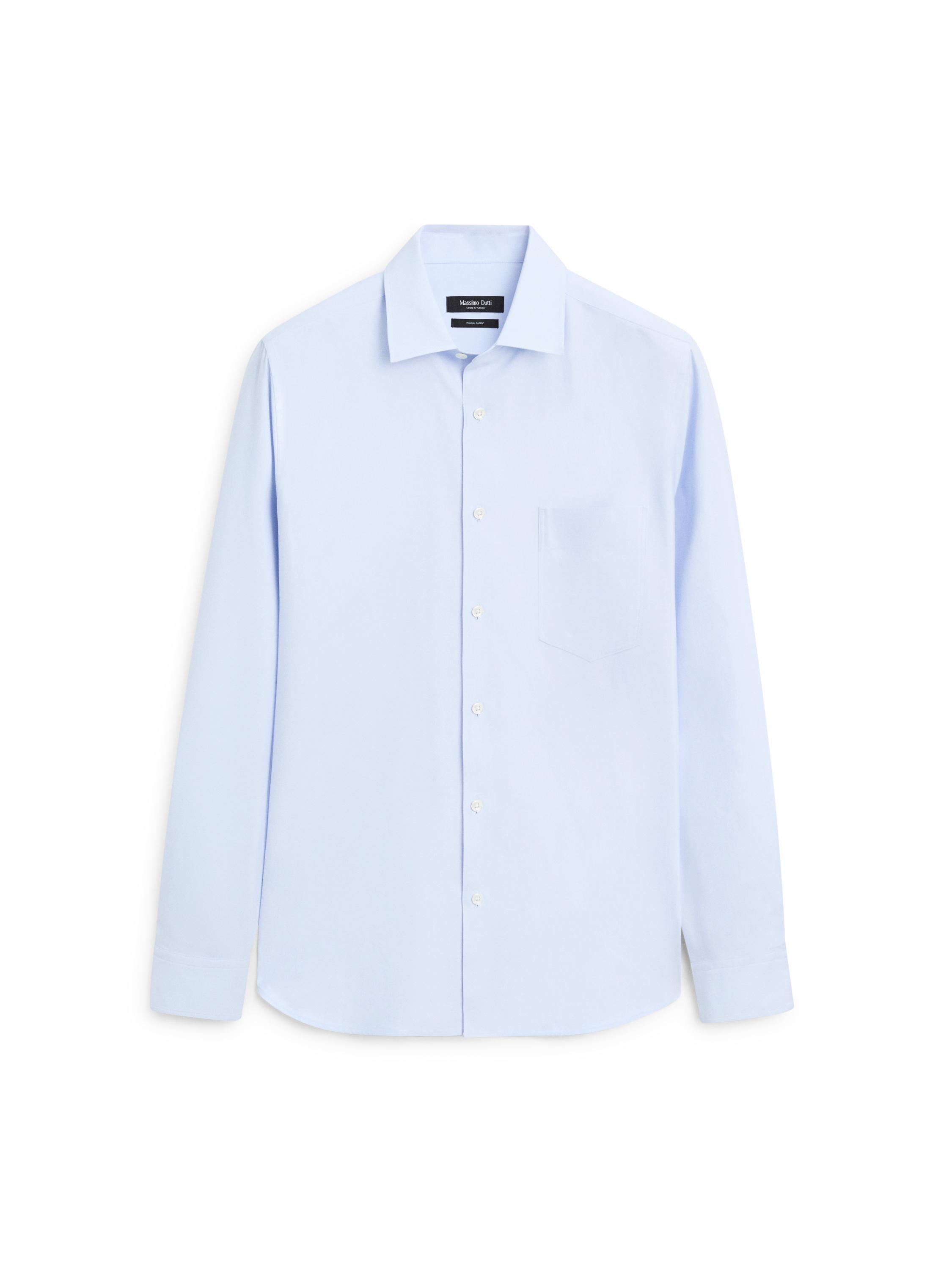 Slim fit cotton blend shirt — Sky blue