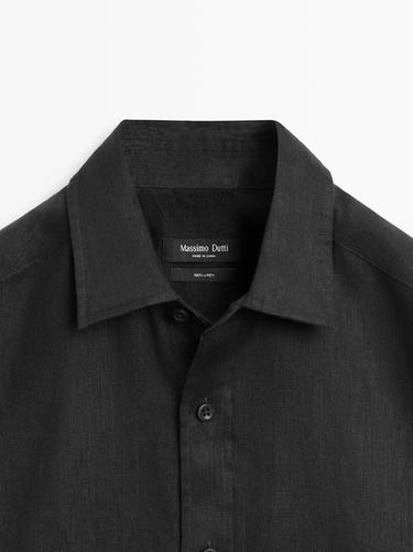 100% linen slim fit shirt — BLACK 9
