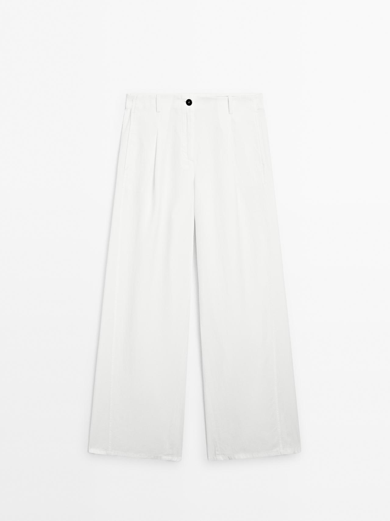 Massimo Dutti - Dame - Barrel Fit Bukser Med Blødt Fald Og Sømdetalje - Hvid - 36