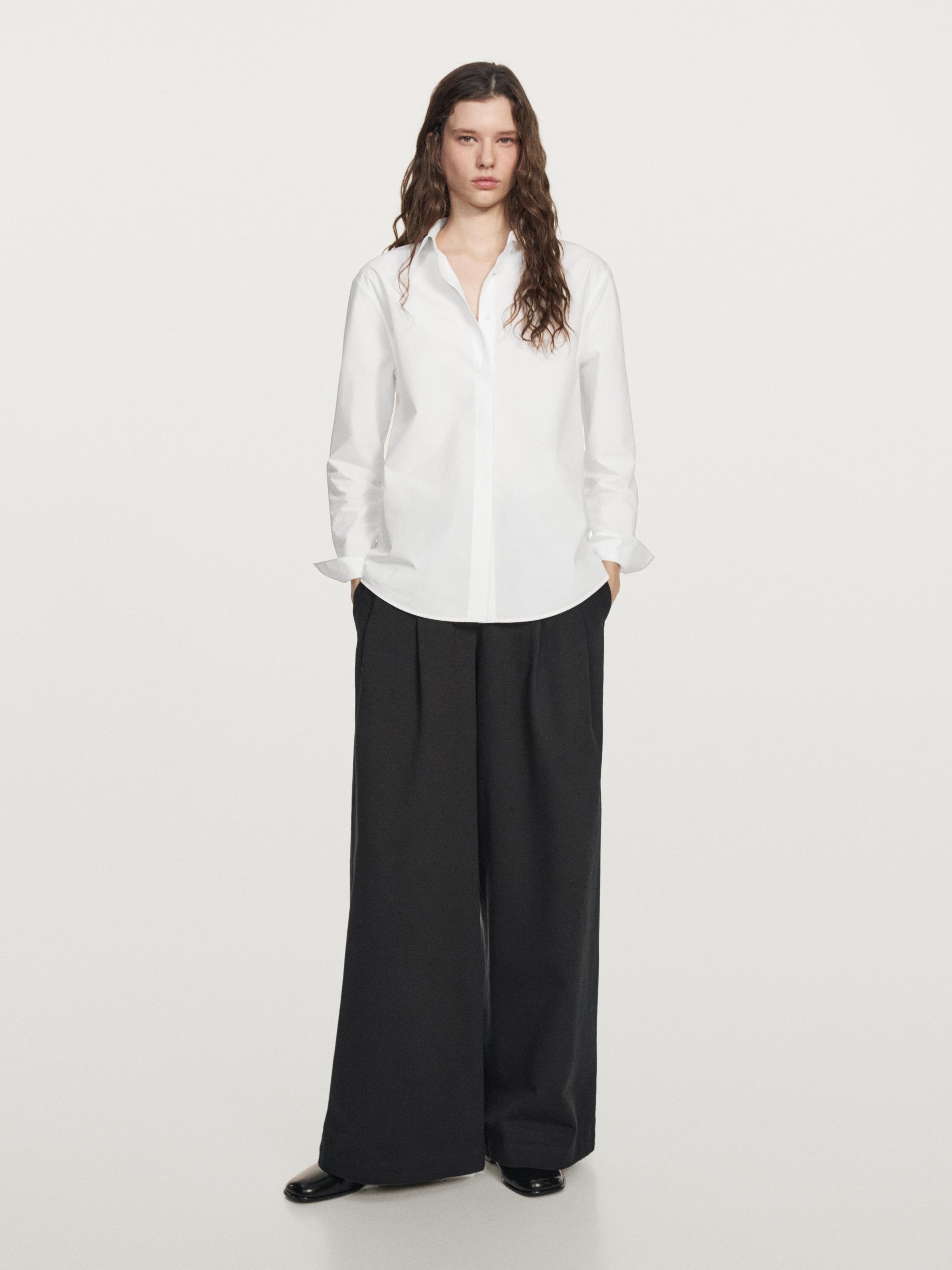 Poplin shirt with hidden buttons — WHITE