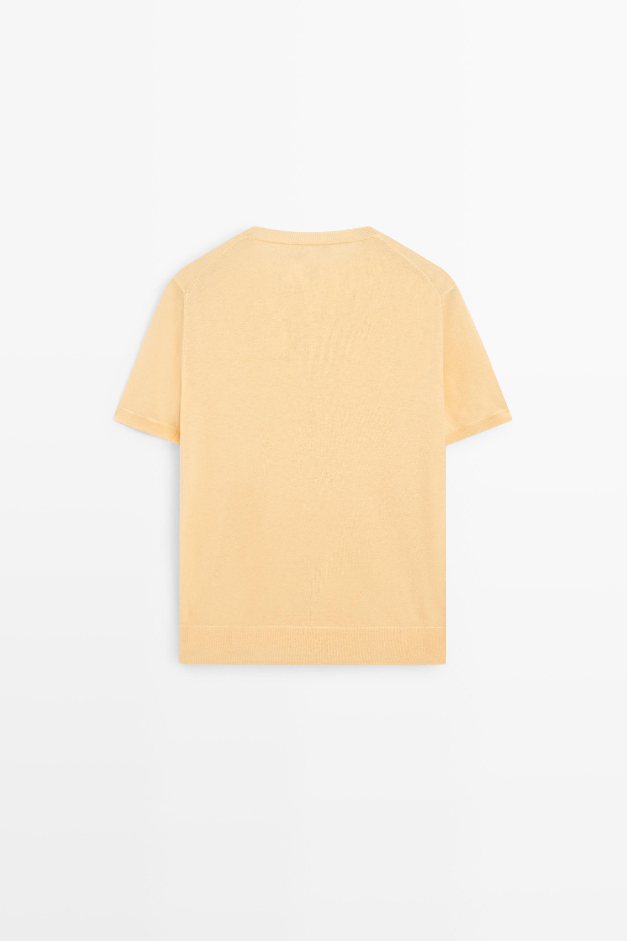 Short-sleeve fine-knit sweater — YELLOW