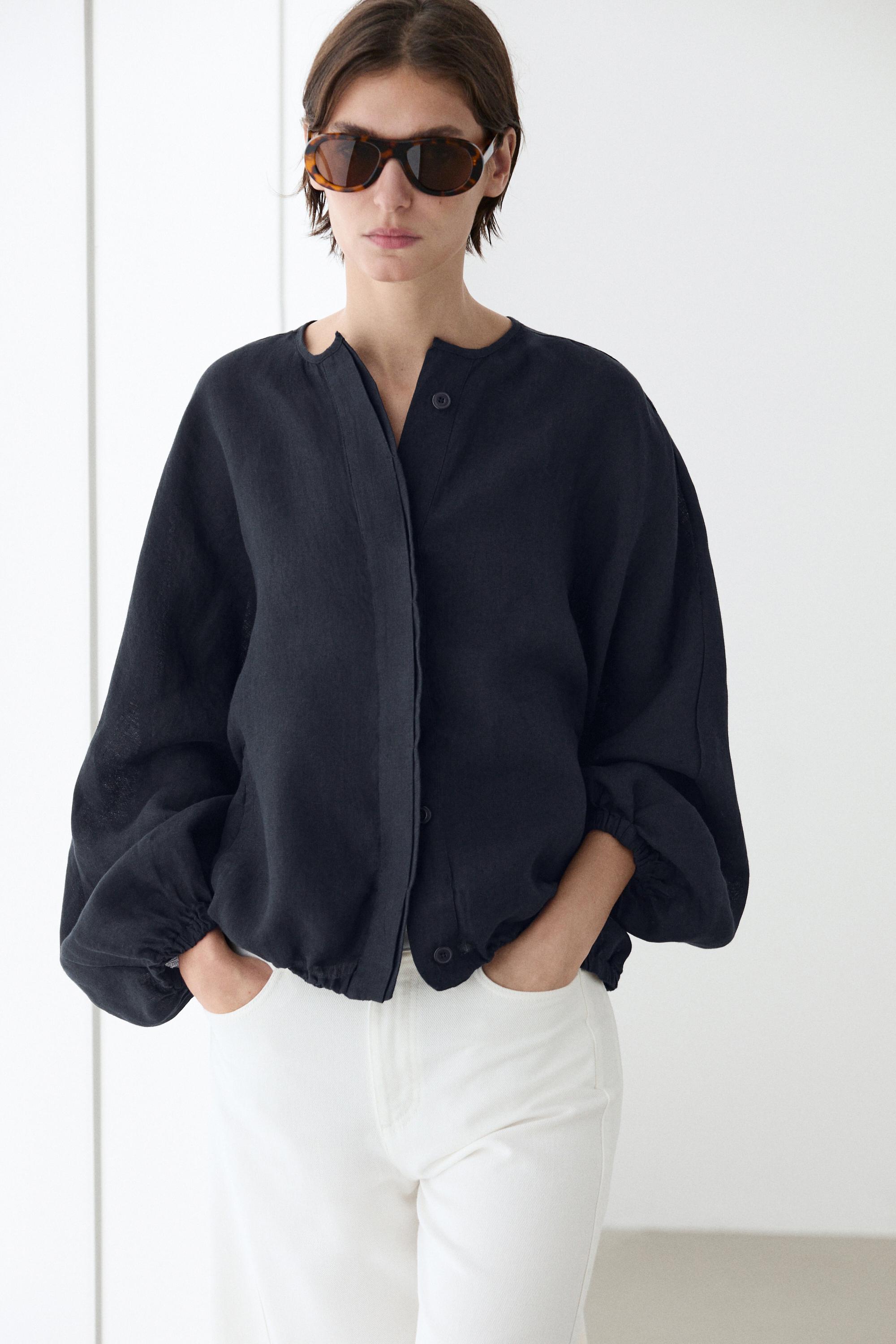Massimo Dutti %100 keten büzgülü bomber ceket görsel 2