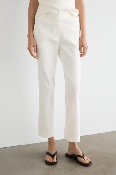 Straight-leg linen blend trousers — WHITE 3