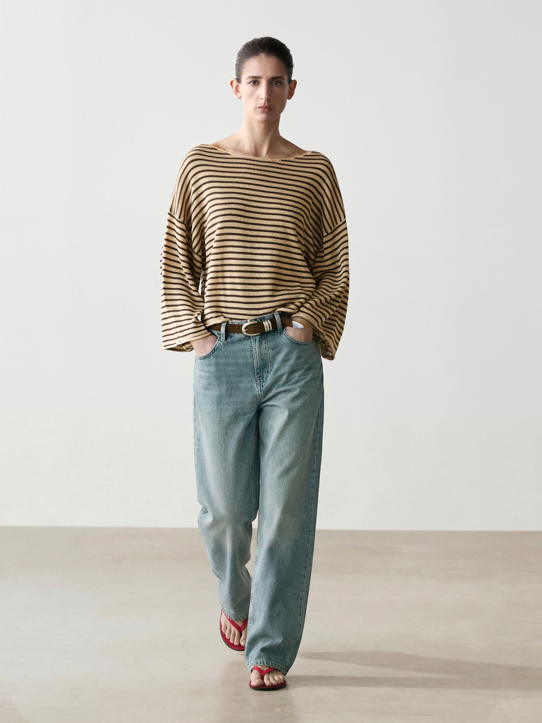 100% cotton striped knit sweater — OCHRE