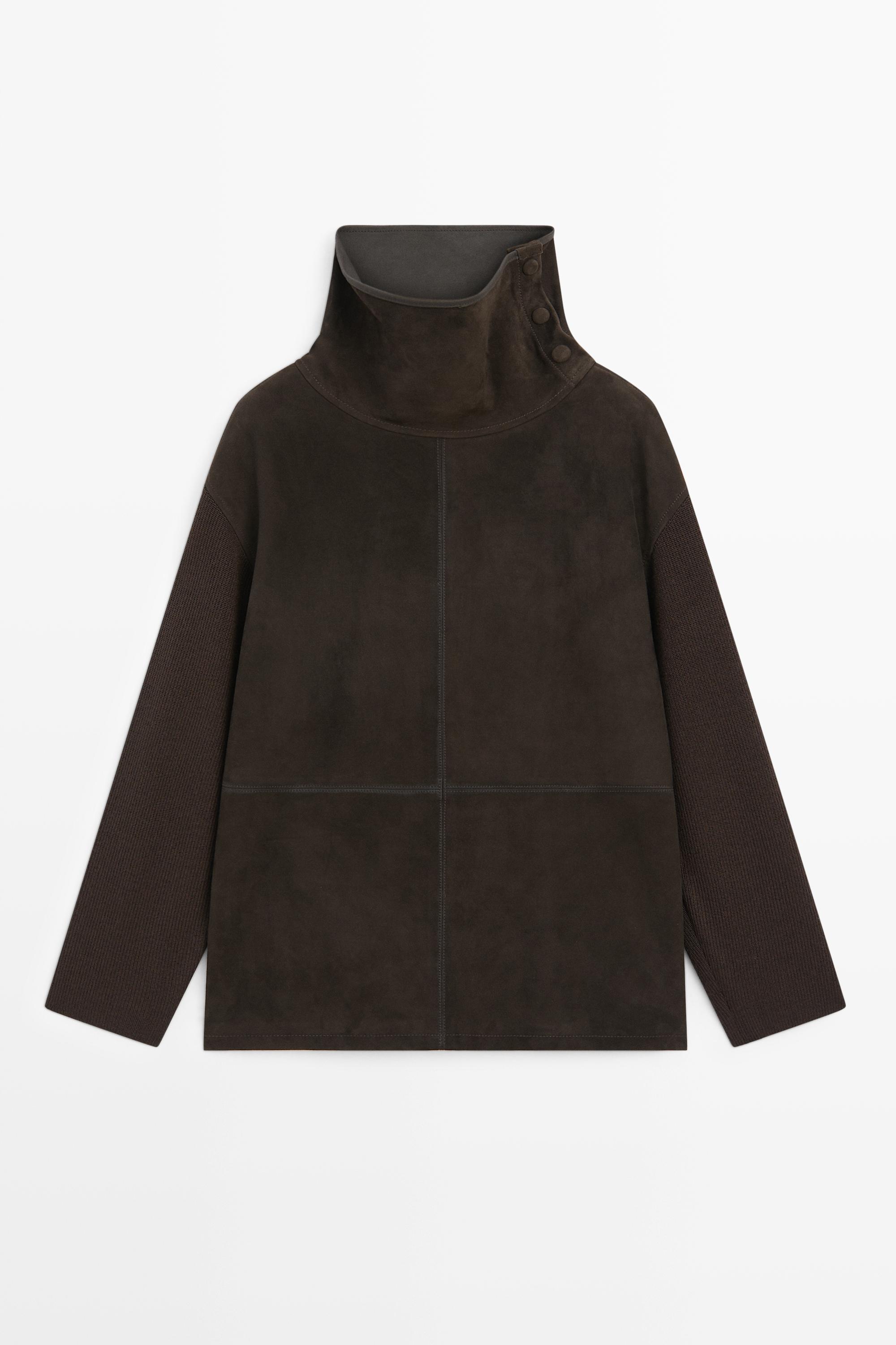 Blusón combinado cuello alto piel ante
