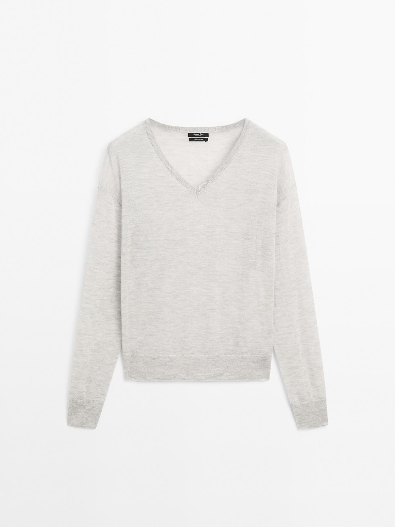 Massimo Dutti - Dame - Finstrikket Trøje I 100 % Kashmir - Lysegrå - S