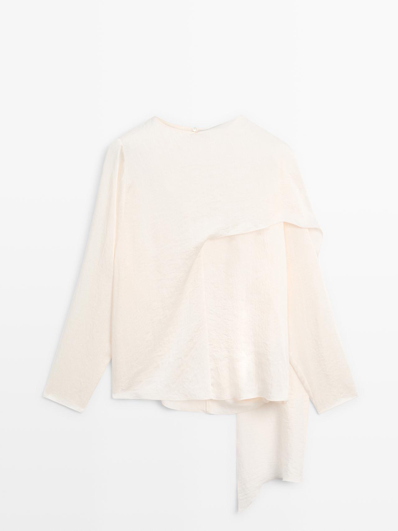 Luźna Satynowa Bluzka Z Kopertowym Kołnierzem – Studio - Surowy - M - Massimo Dutti - Kobieta