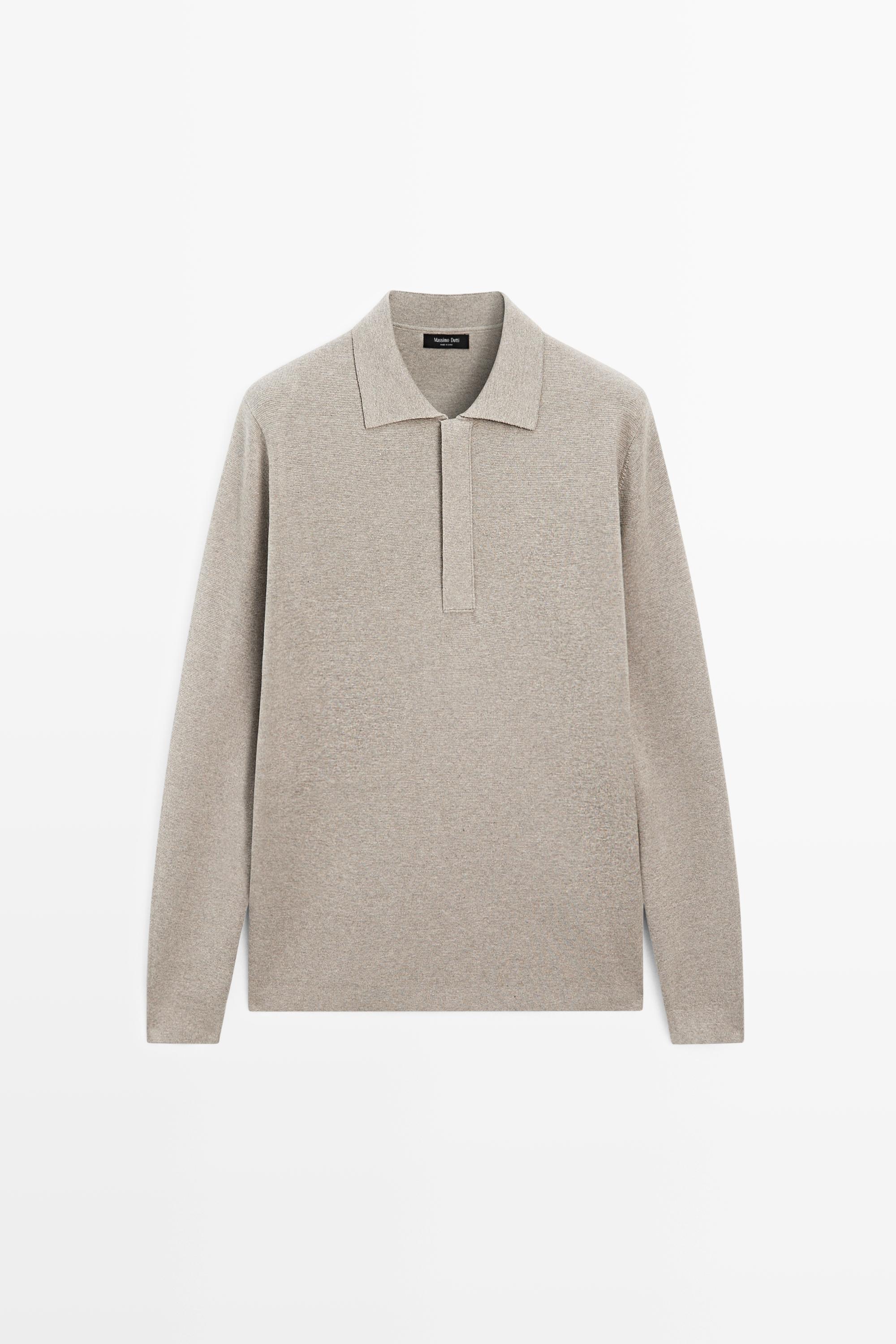 Cotton blend zip-up knit polo sweater — Washed
