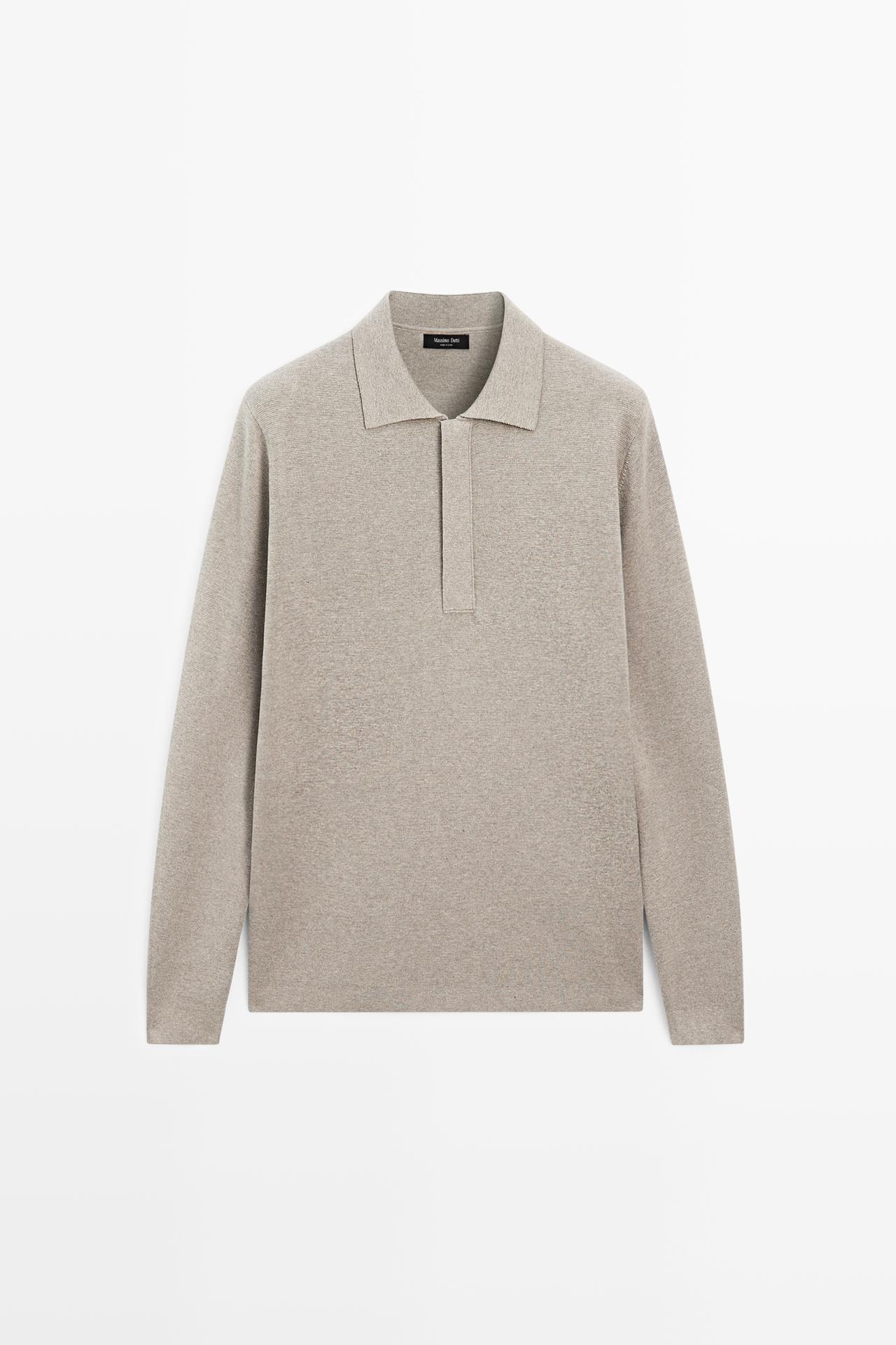 Cotton blend zip-up knit polo sweater — Washed