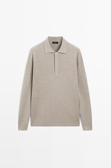 Cotton blend zip-up knit polo sweater — Washed 2