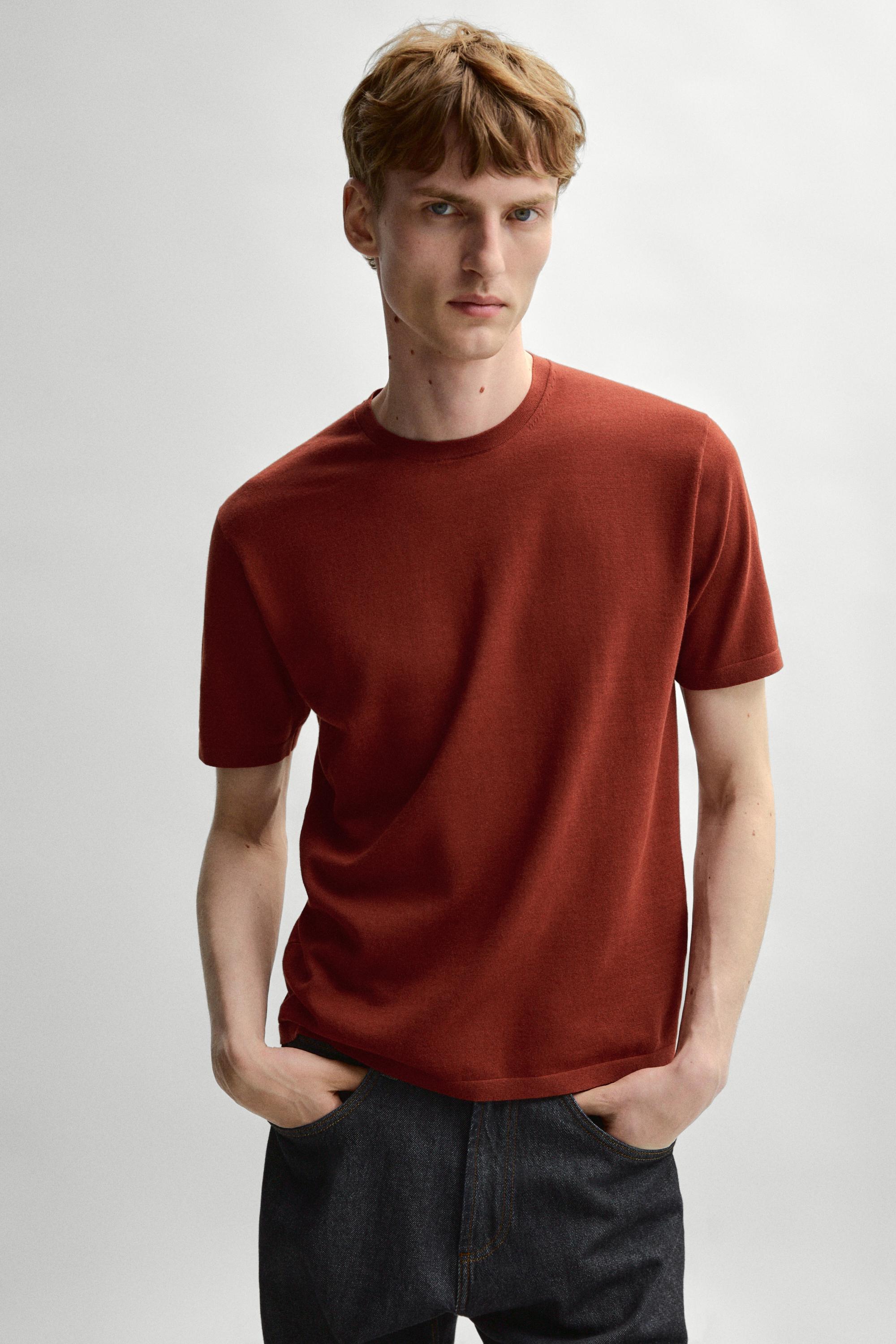 100% cotton short sleeve knit sweater — COPPER