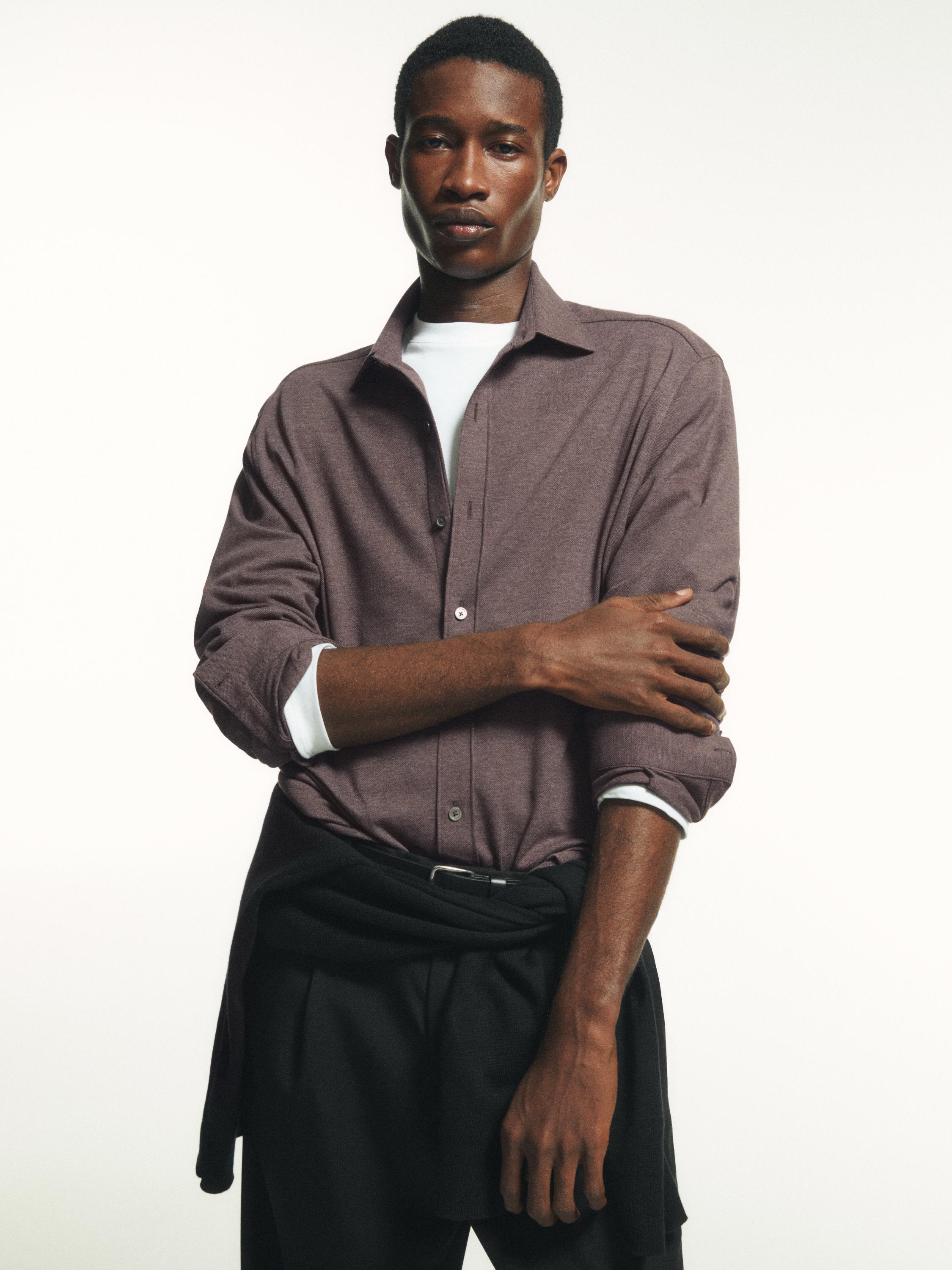 Regular fit melange shirt — BROWN