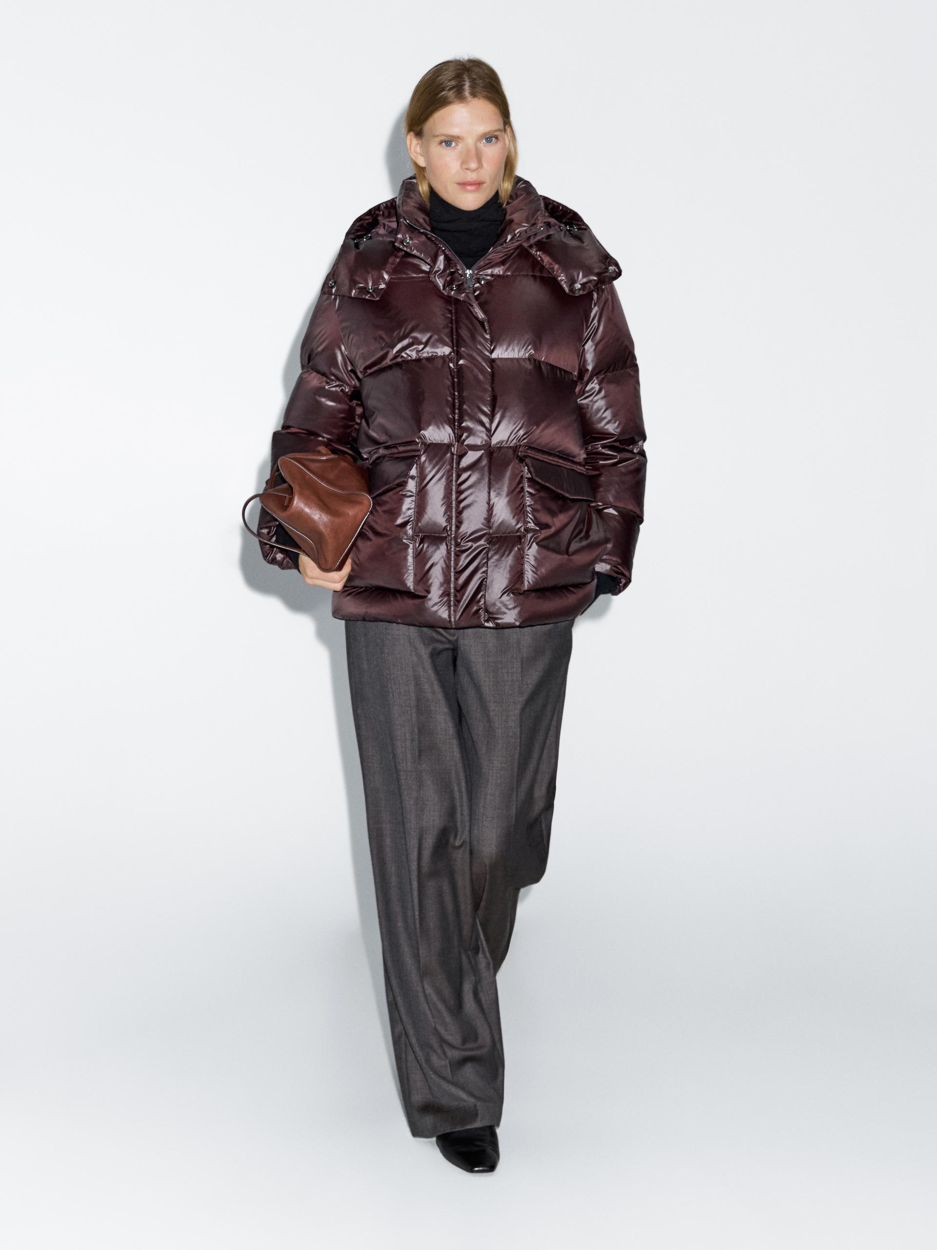 Veste Courte Matelassée À Capuche Hydrofuge - Bordeaux - M - Massimo Dutti - Femme