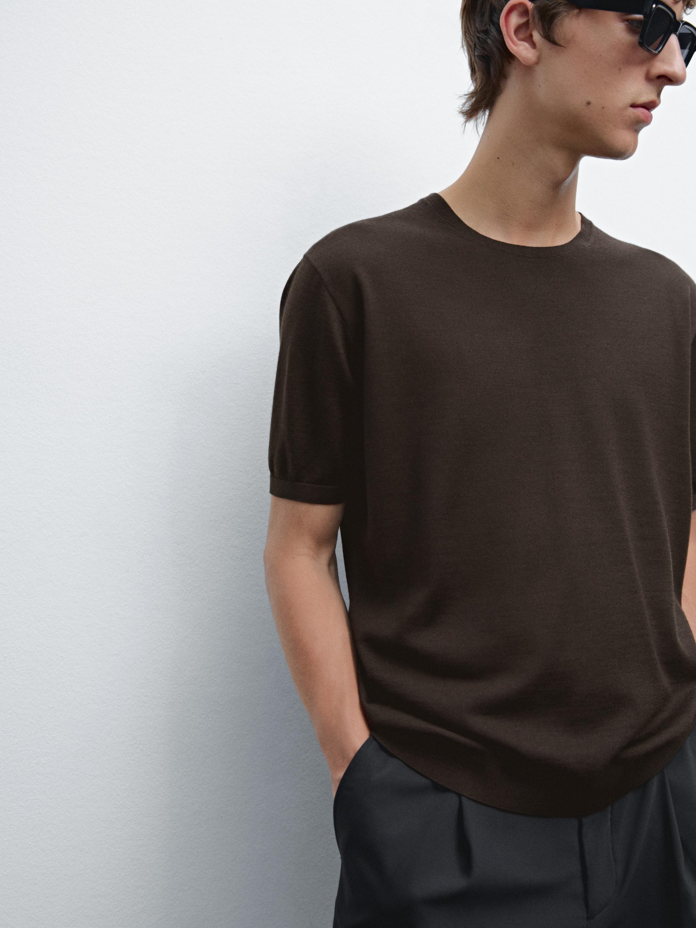 Short sleeve knit wool blend T-shirt