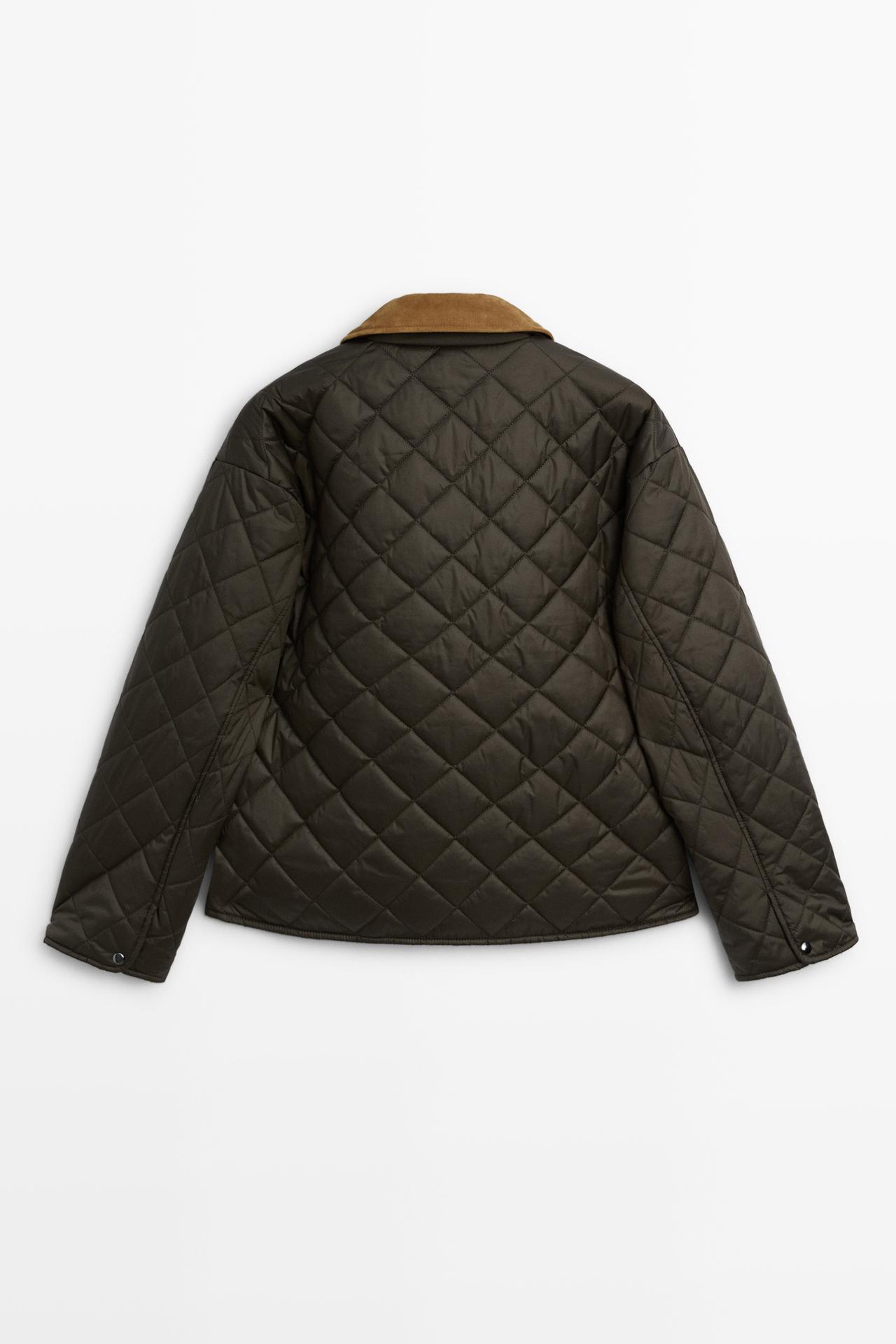 Padded short jacket with leather combination — DEEP BLUE