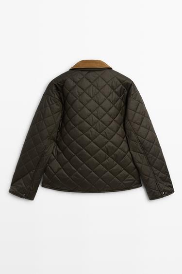 Padded short jacket with leather combination — DEEP BLUE 6