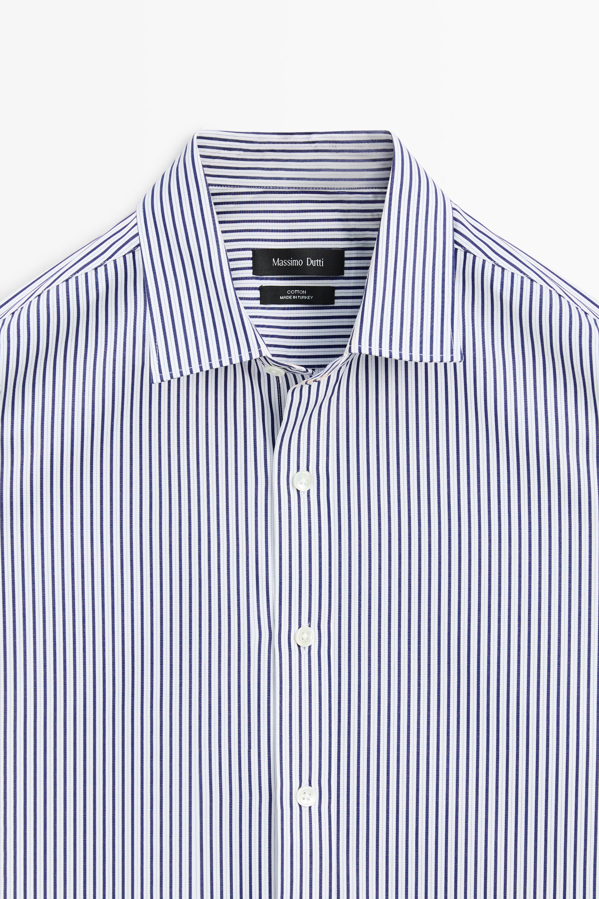 100% cotton regular fit striped shirt — NAVY BLUE