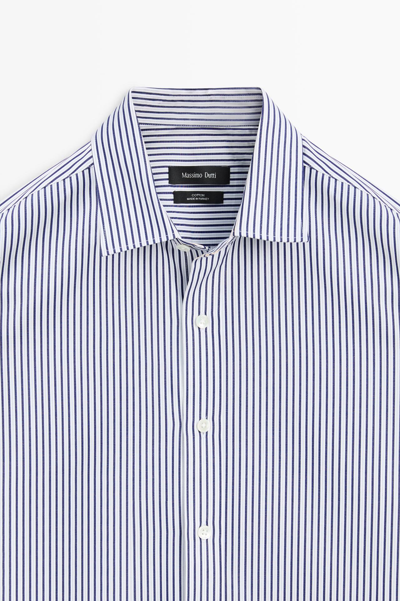 100% cotton regular fit striped shirt — NAVY BLUE