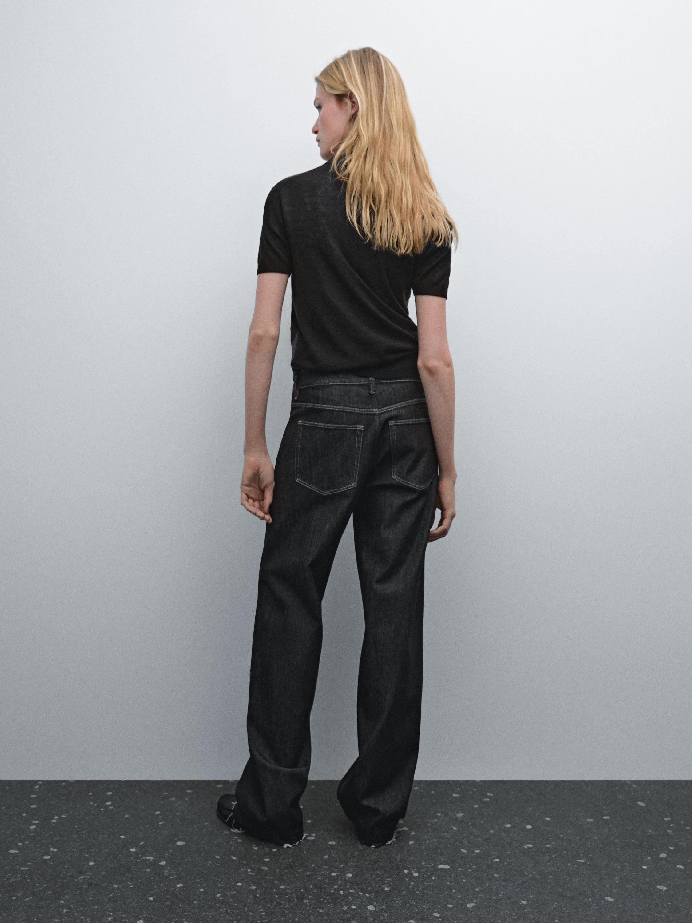 Jean straight taille haute coutures apparentes