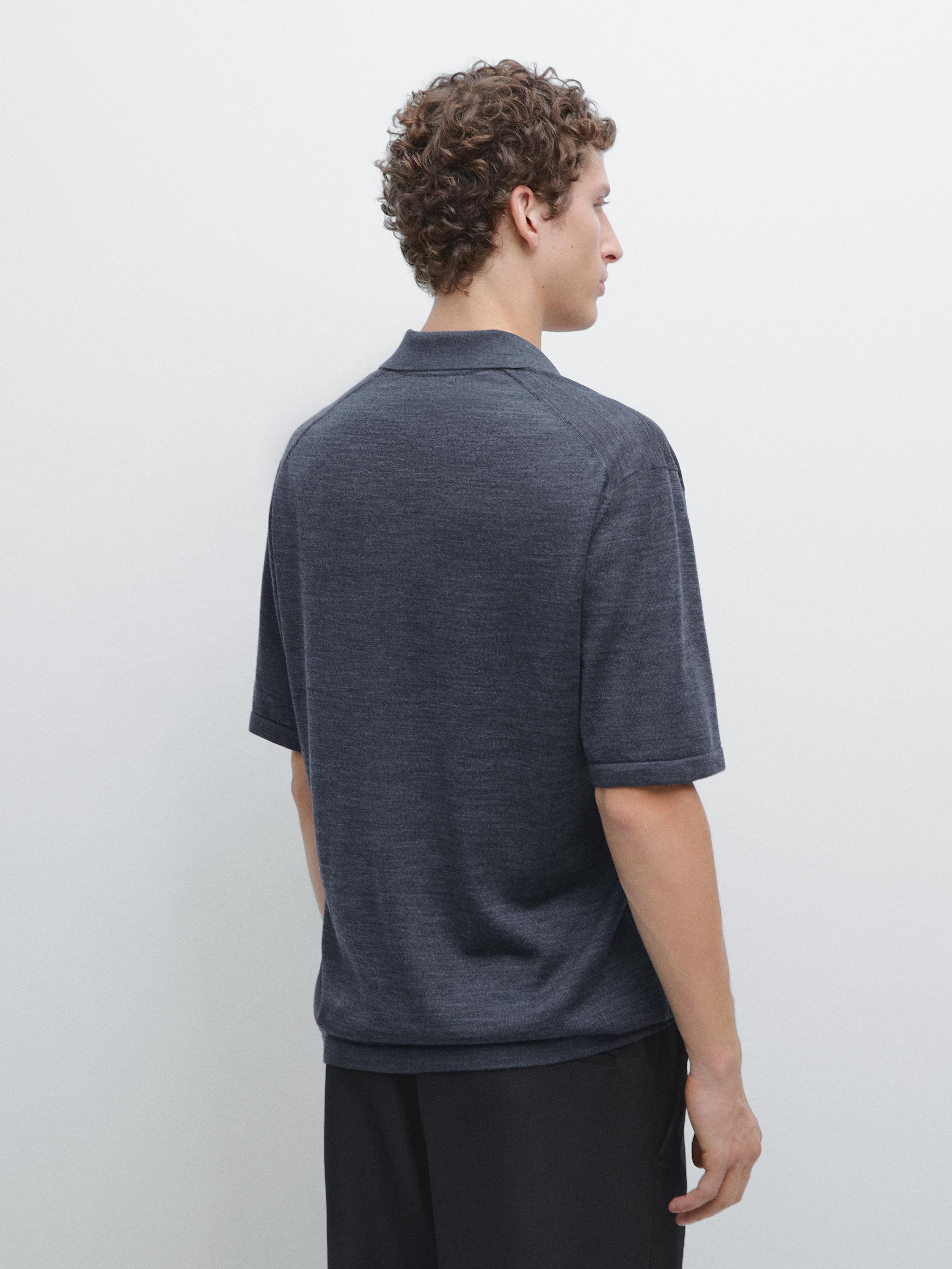 Knit V-neck polo shirt — DARK BLUE