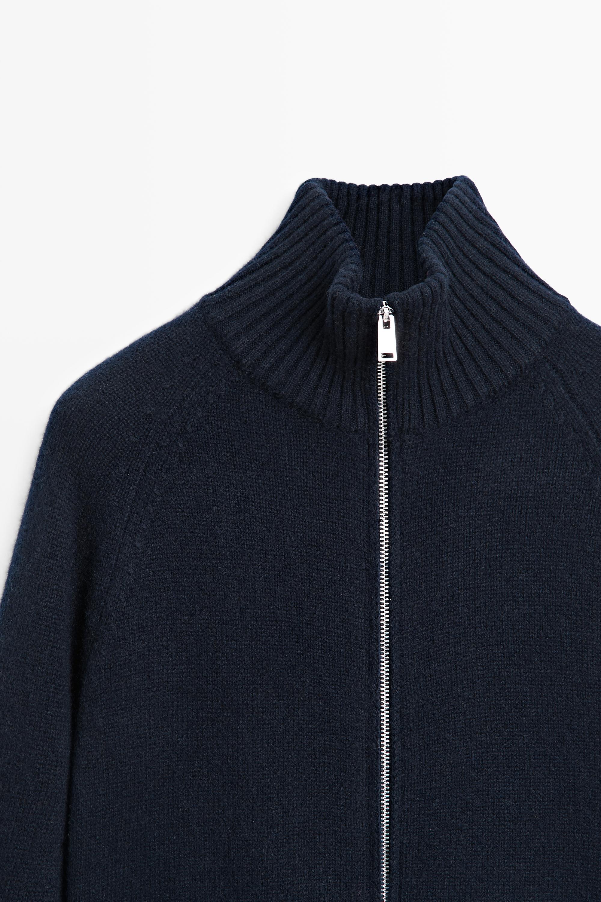 100% cashmere zip knit cardigan — NAVY BLUE
