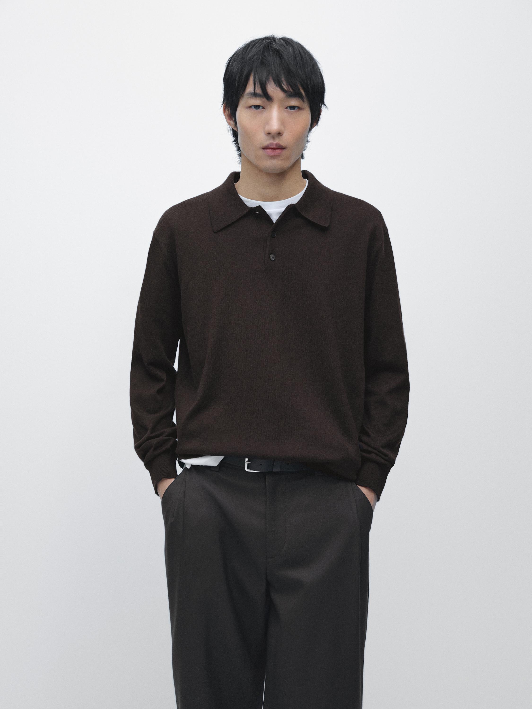 Cotton blend knit polo sweater