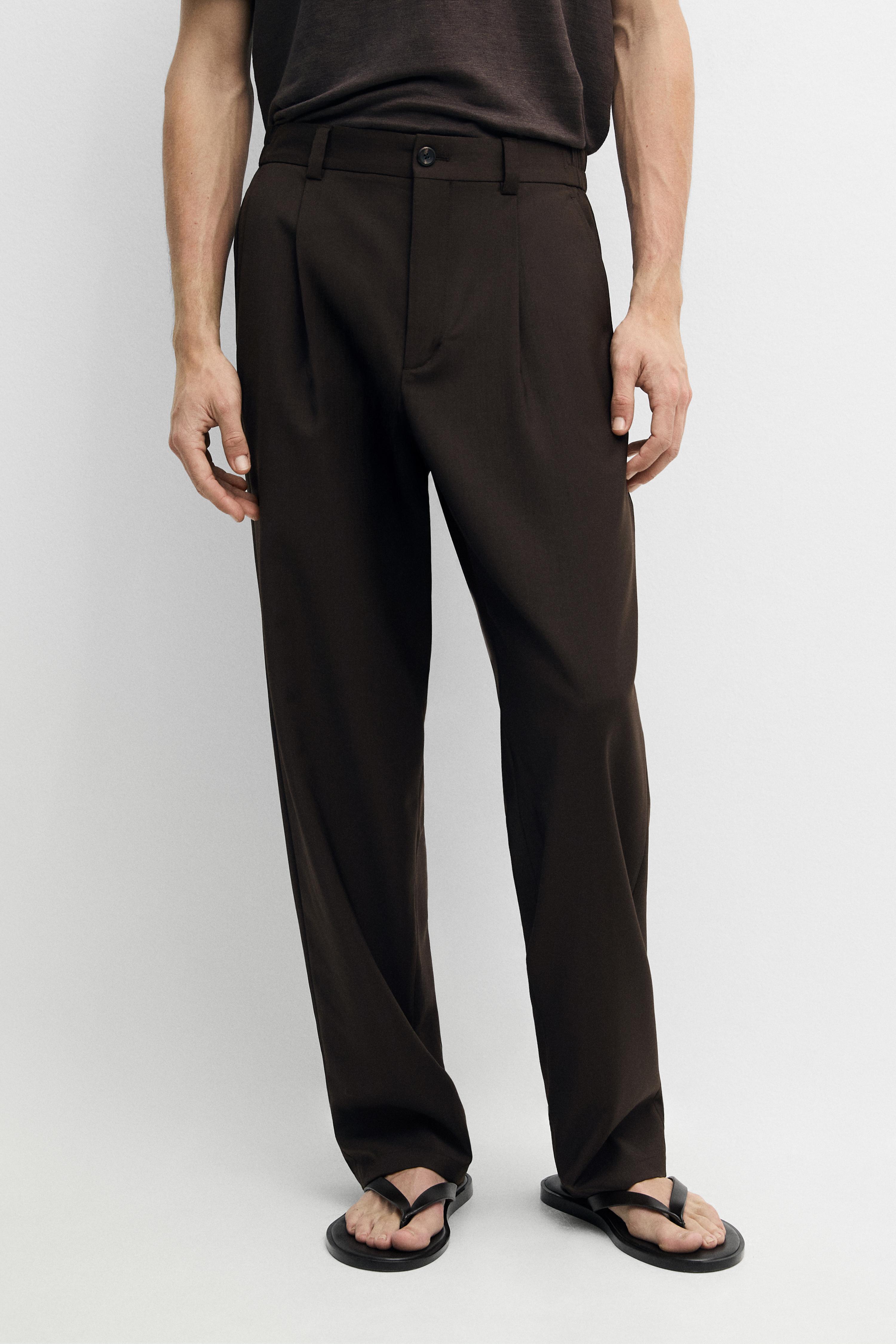 Relaxed fit cool wool trousers with darts — BROWN