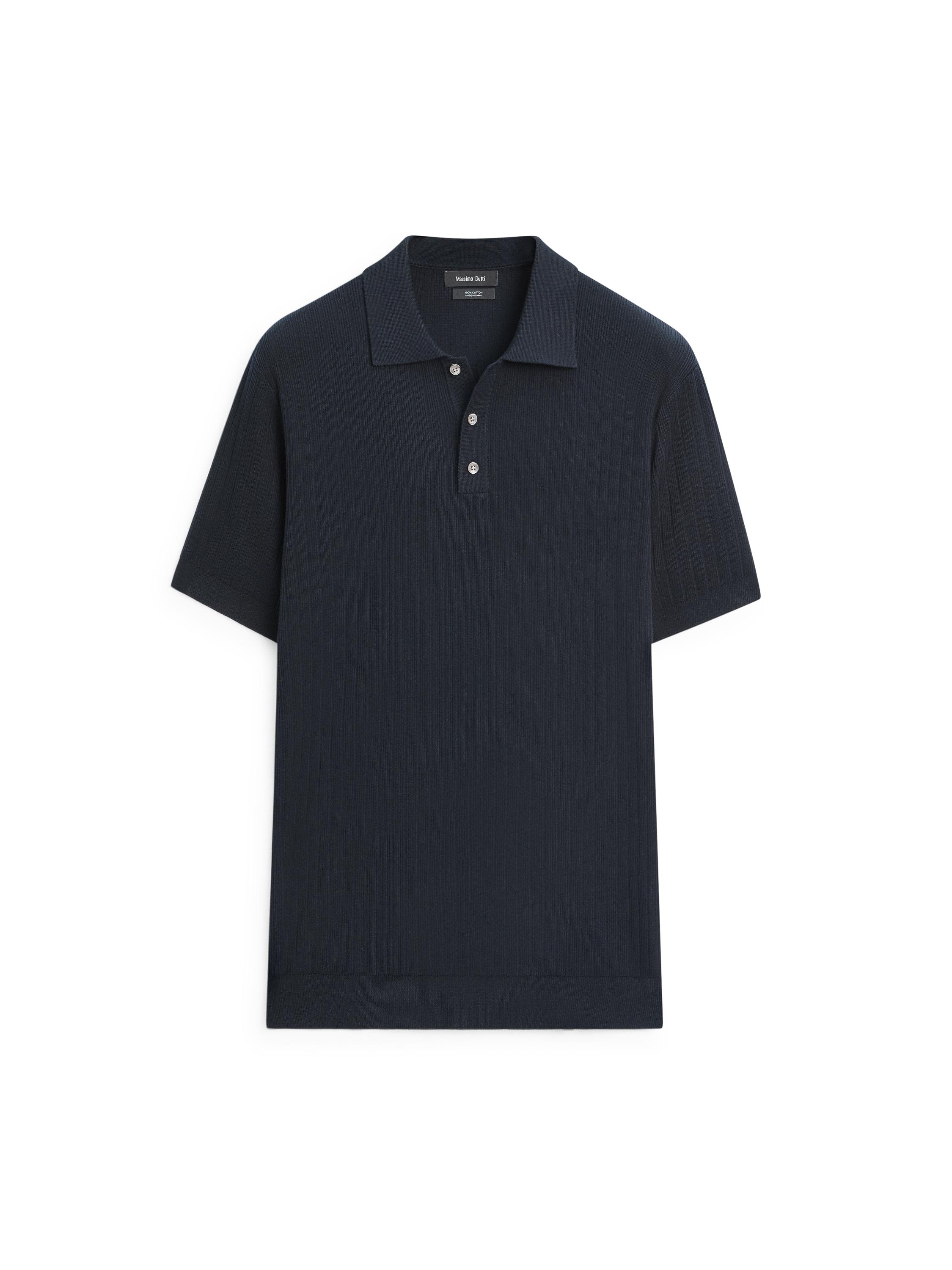 Ribbed knit cotton polo shirt — NAVY BLUE