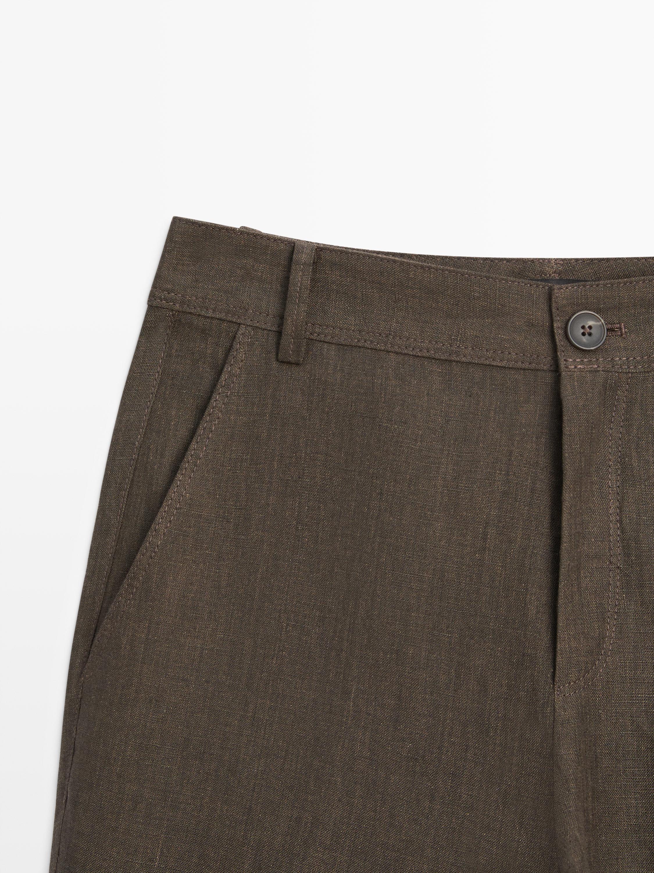 Kick flare cropped linen trousers — GREEN MARL
