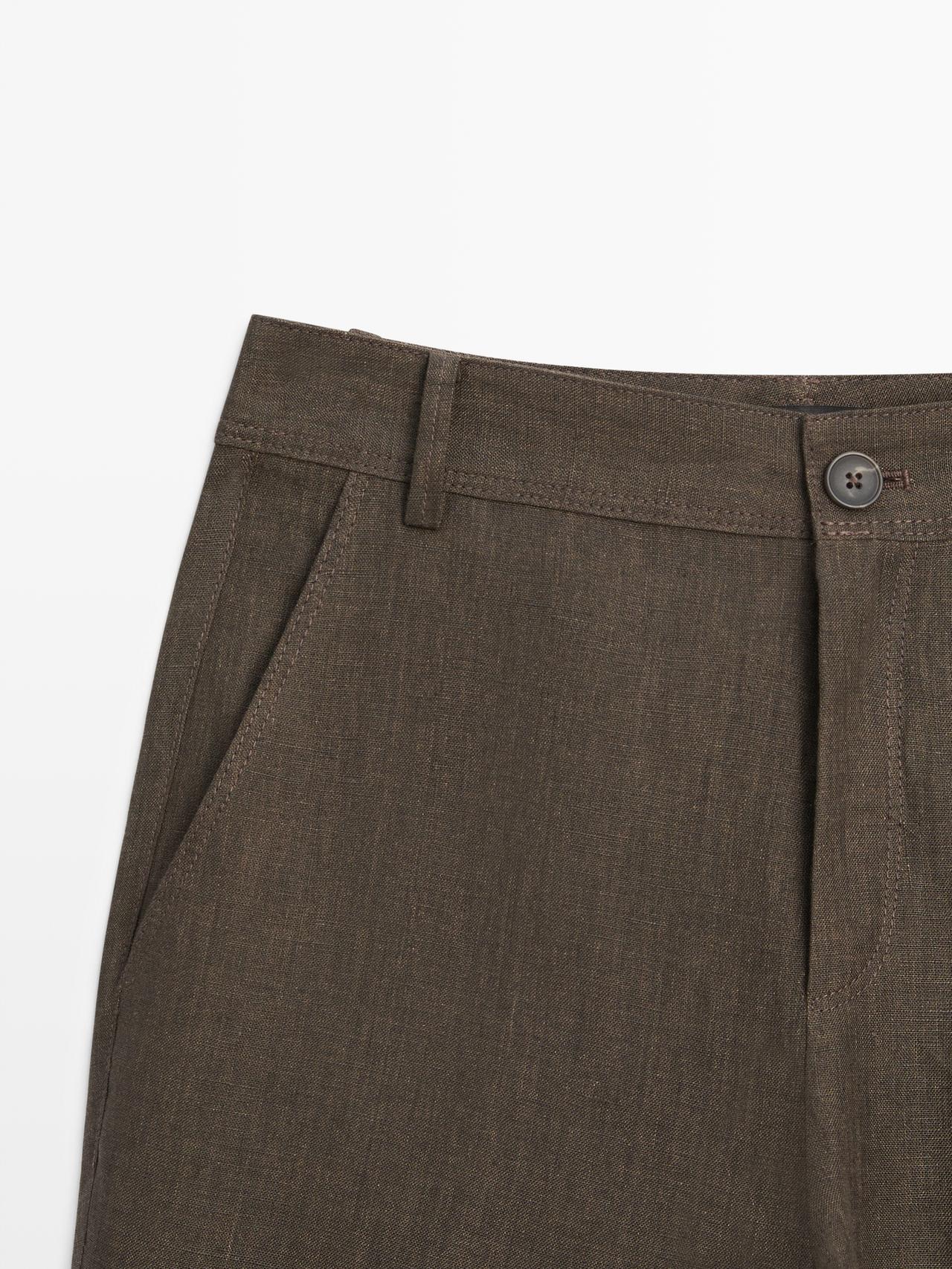 Kick flare cropped linen trousers — GREEN MARL