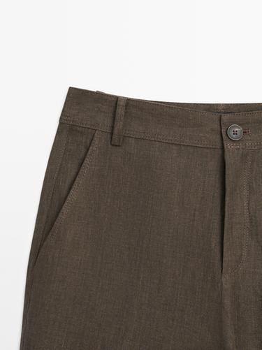 Kick flare cropped linen trousers — GREEN MARL 4