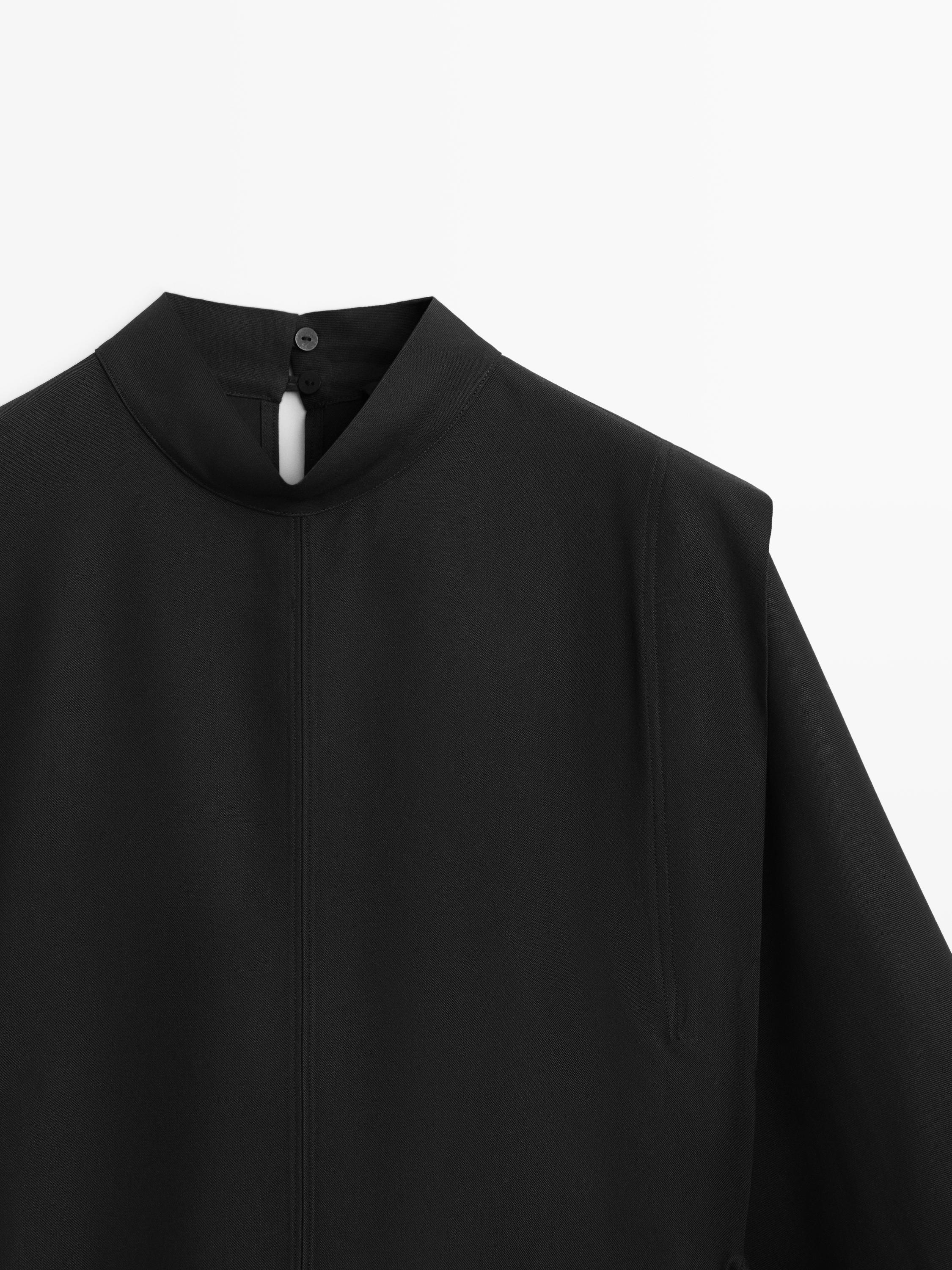 Mock turtleneck shirt with tie details — BLACK